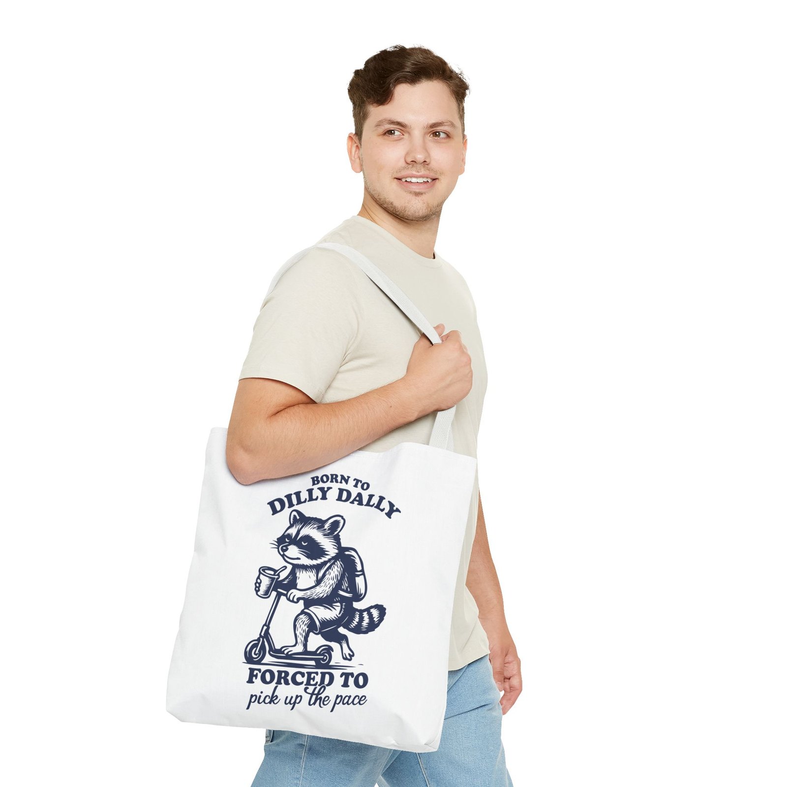 Born to Dilly Dally Funny Raccoon Illustration- Tote Bag - Image 11