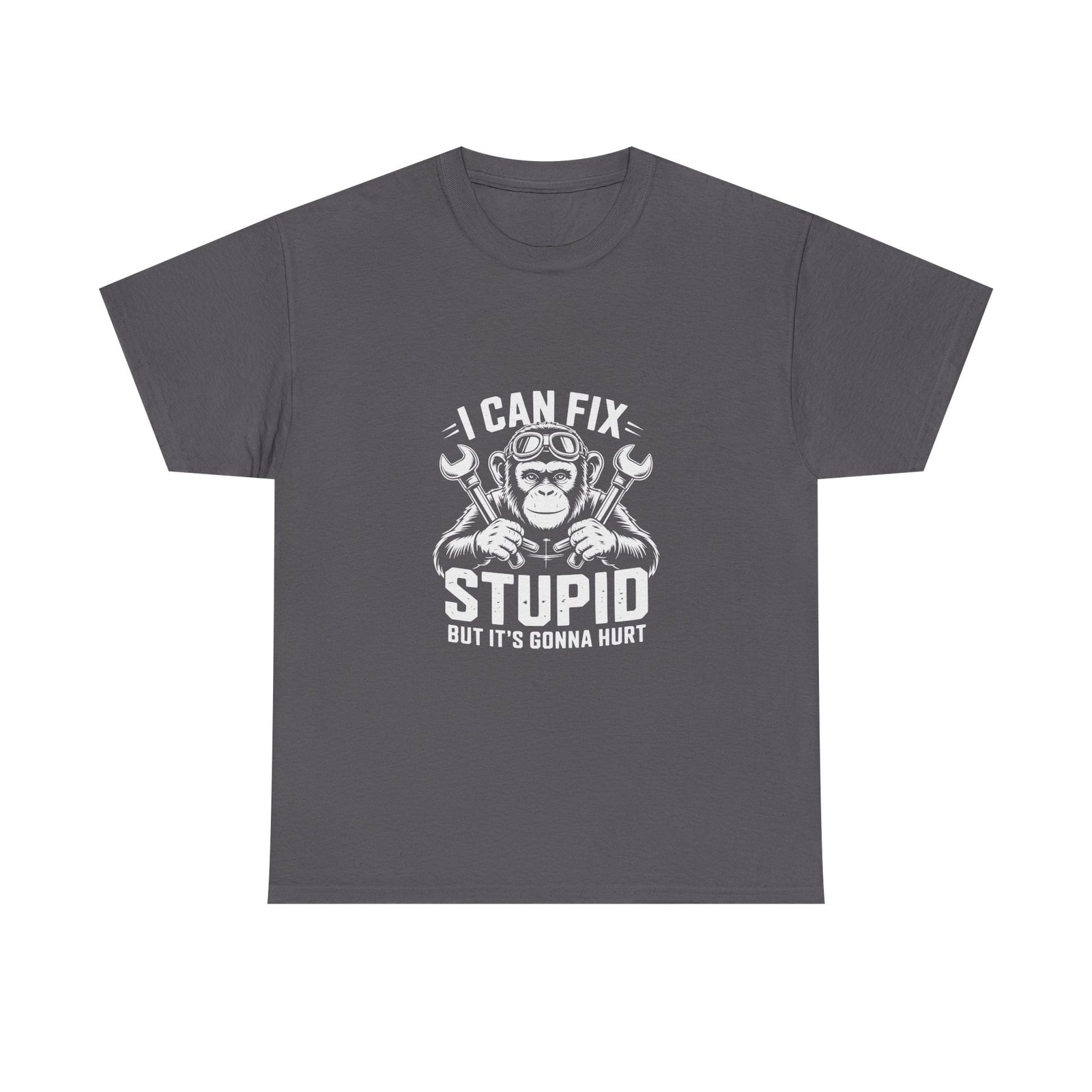 Monkey Mechanic Cartoon Fixing Stupid Humor Design- T-shirt - Image 5