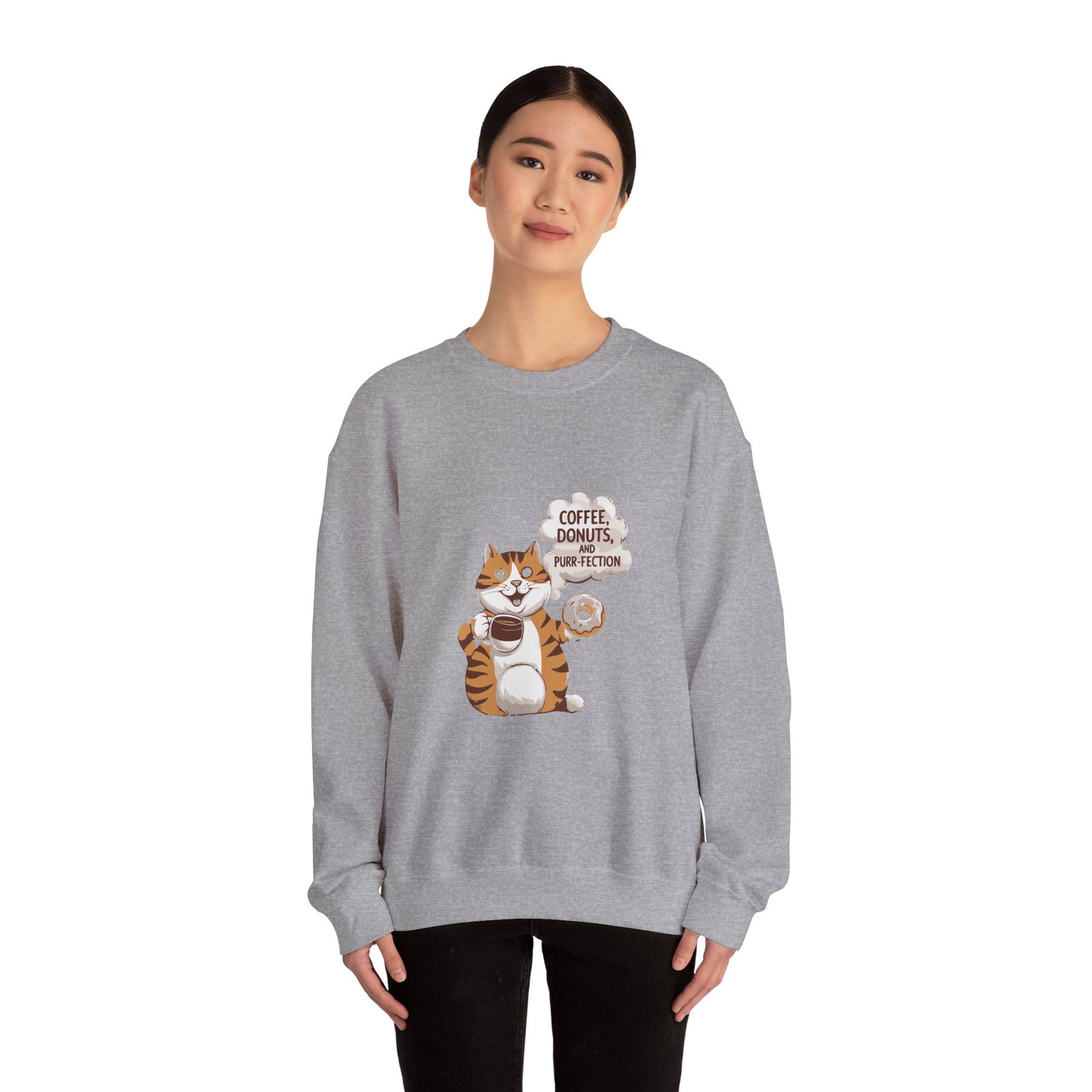 Cute Orange Cat with Coffee and Donuts Illustration - Sweatshirt - Image 12