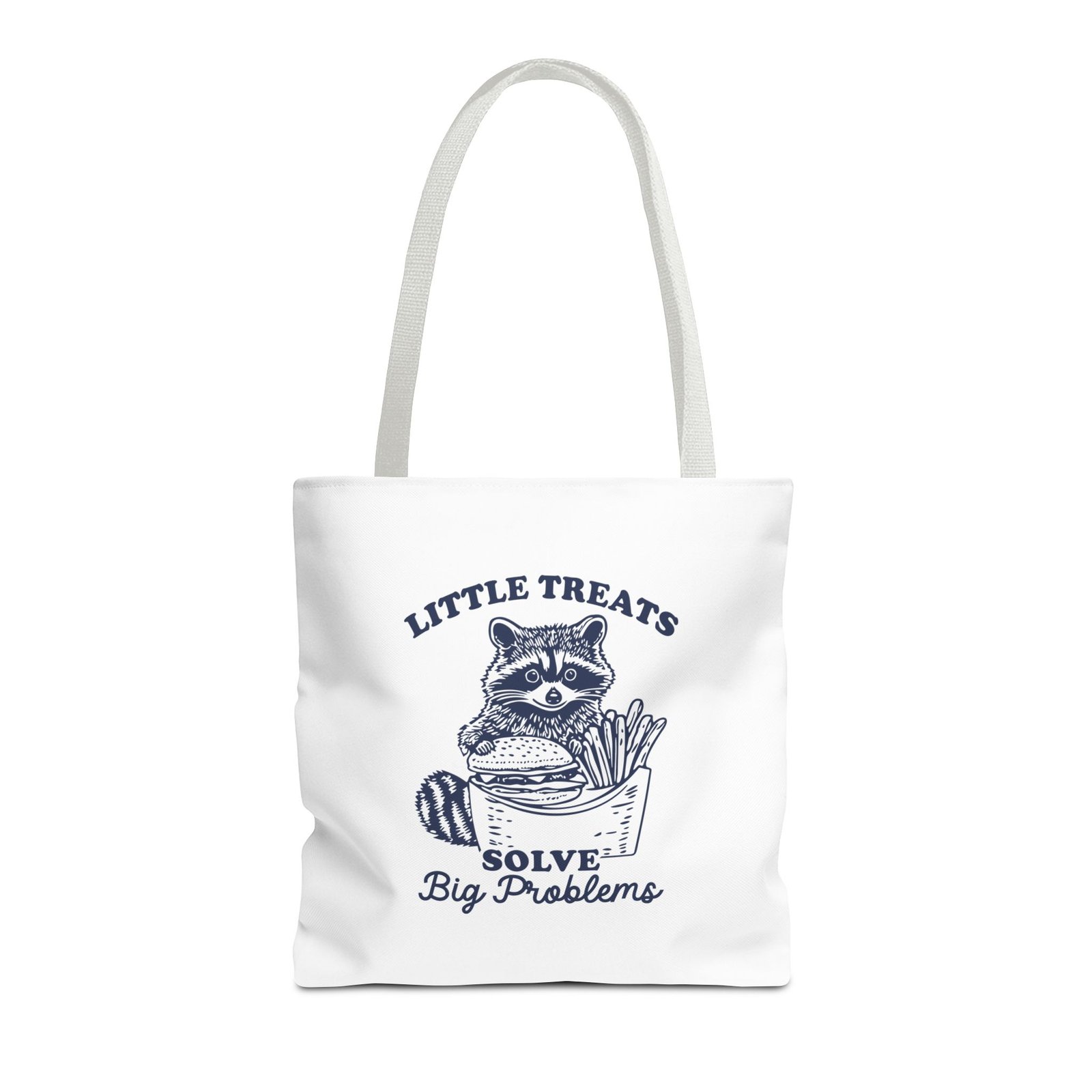 Little Treats Solve Big Problems Funny Raccoon Cartoon Design- Tote Bag - Image 5