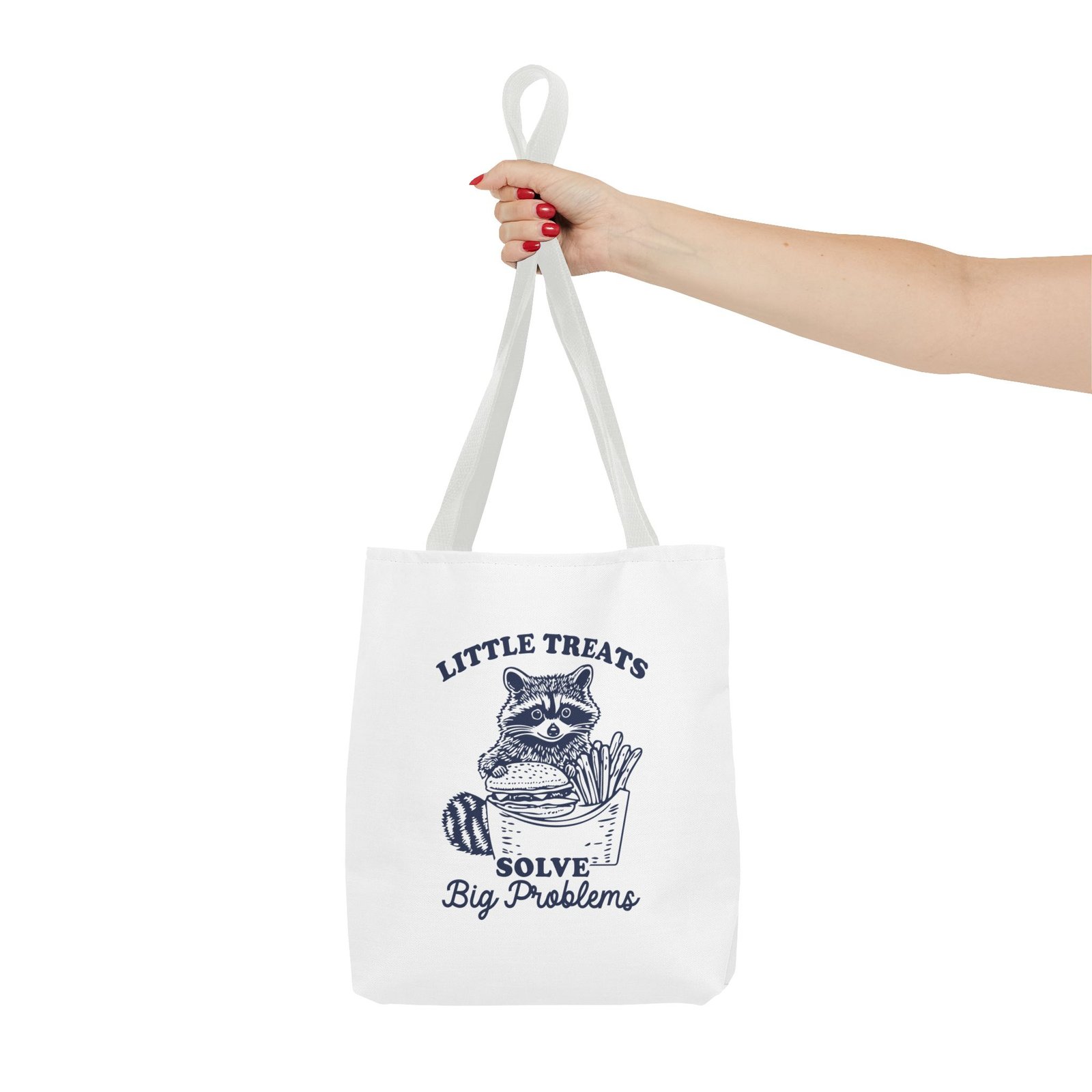 Little Treats Solve Big Problems Funny Raccoon Cartoon Design- Tote Bag - Image 4