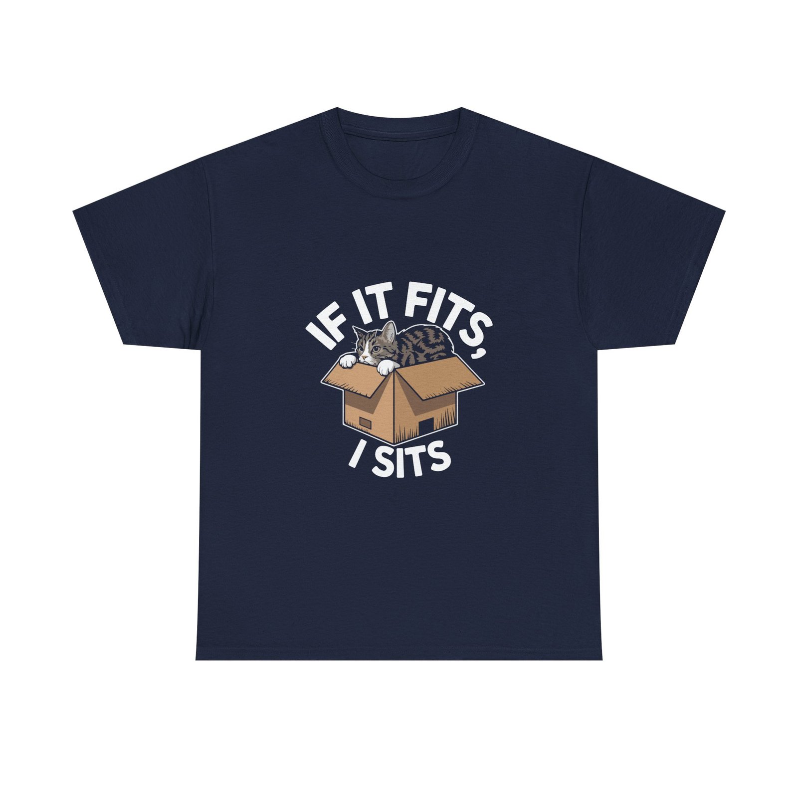 Cute Box Cat Illustration with If It Fits I Sits Quote - T-shirt - Image 9