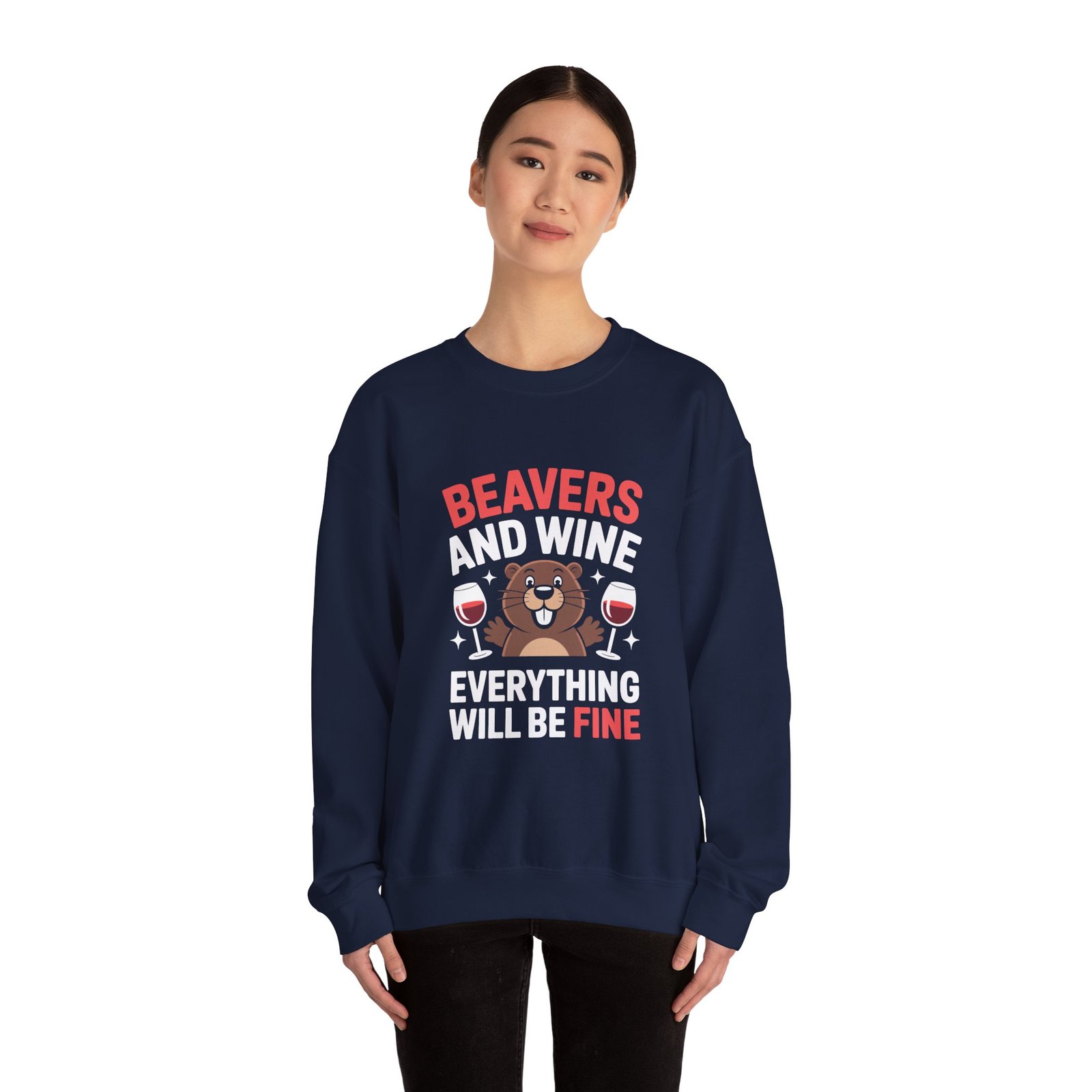 Cheerful Beaver Smiling with Raised Wine Glasses Illustration - Sweatshirt - Image 12