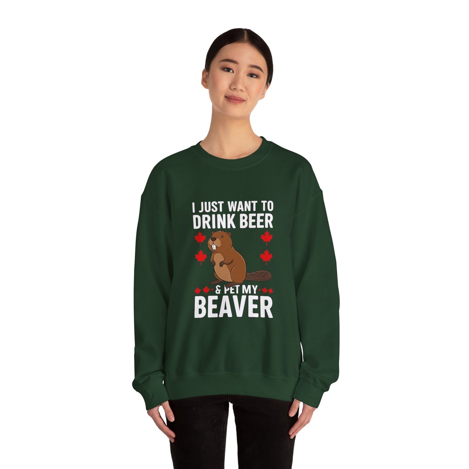 Funny Cartoon Beaver Enjoying Beer in Canada Design - Sweatshirt - Image 8
