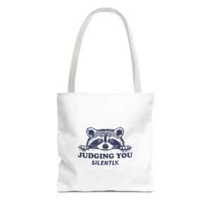 Judging You Silently Funny Raccoon Cartoon Illustration- Tote Bag
