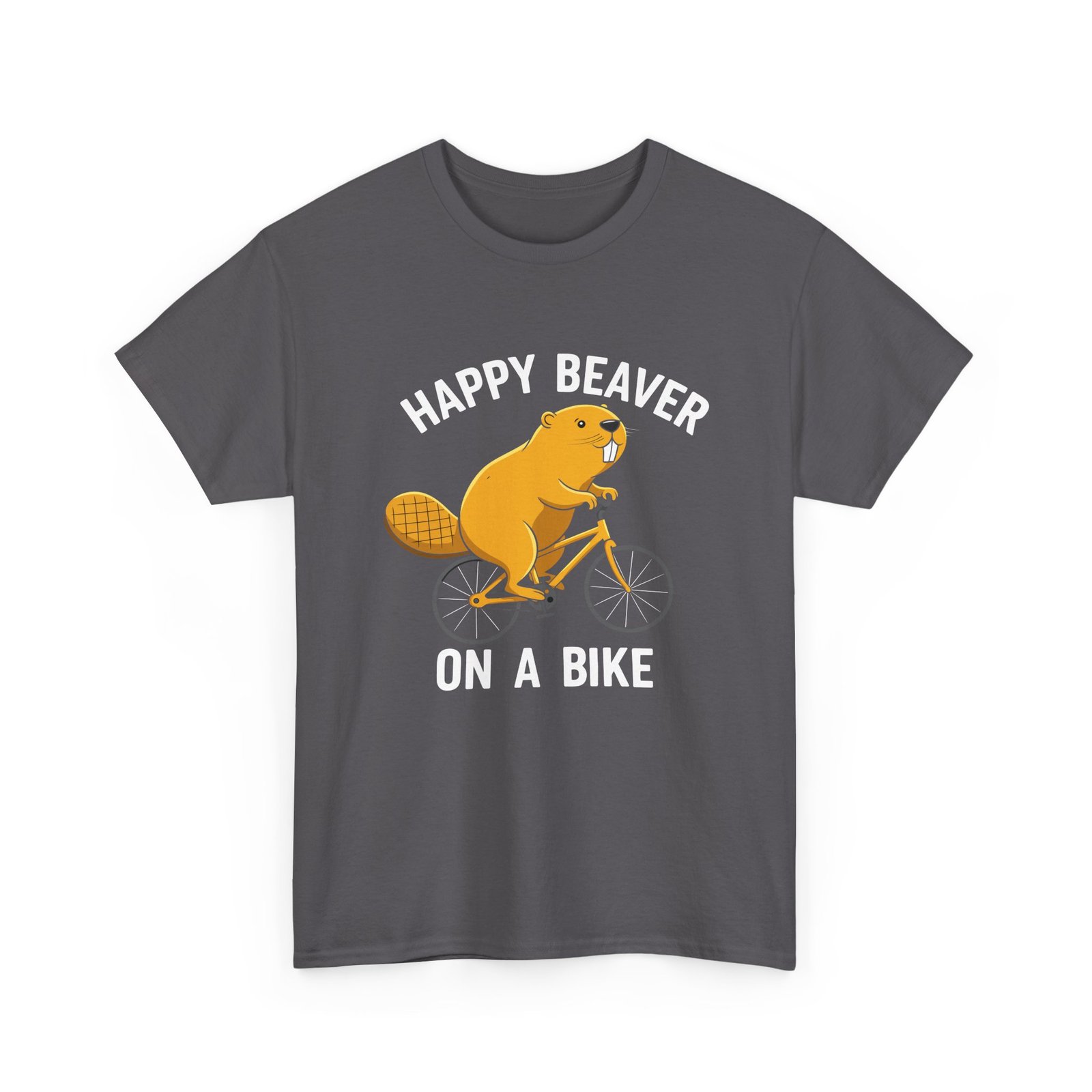 Happy Beaver Riding a Yellow Bicycle Illustration- T-shirt - Image 7