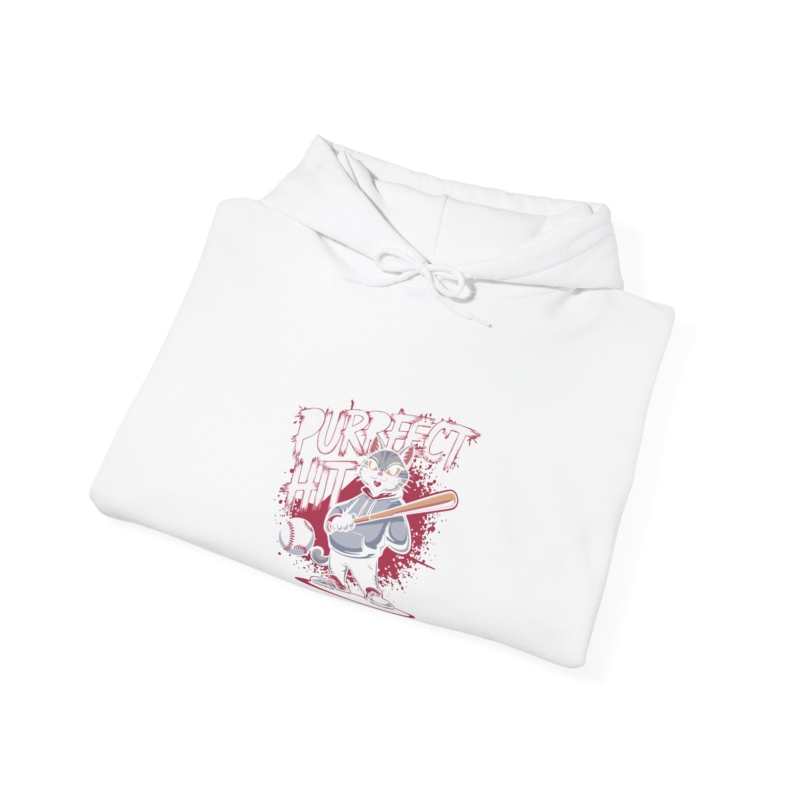 Cute Cartoon Cat Taking a Purrfect Baseball Swing - Hoodie - Image 4