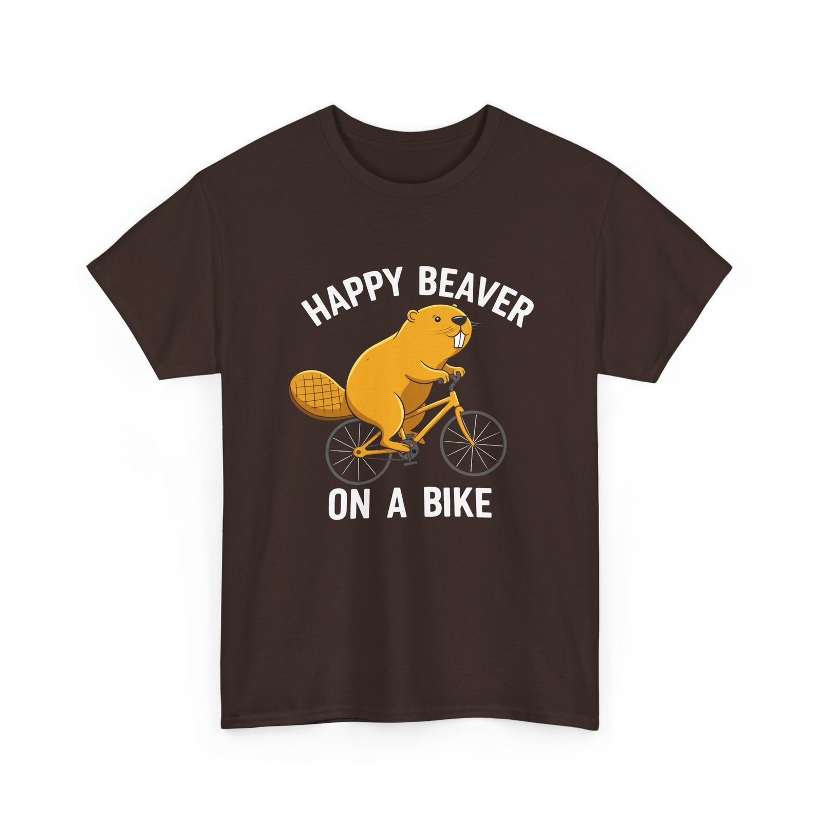 Happy Beaver Riding a Yellow Bicycle Illustration- T-shirt - Image 3