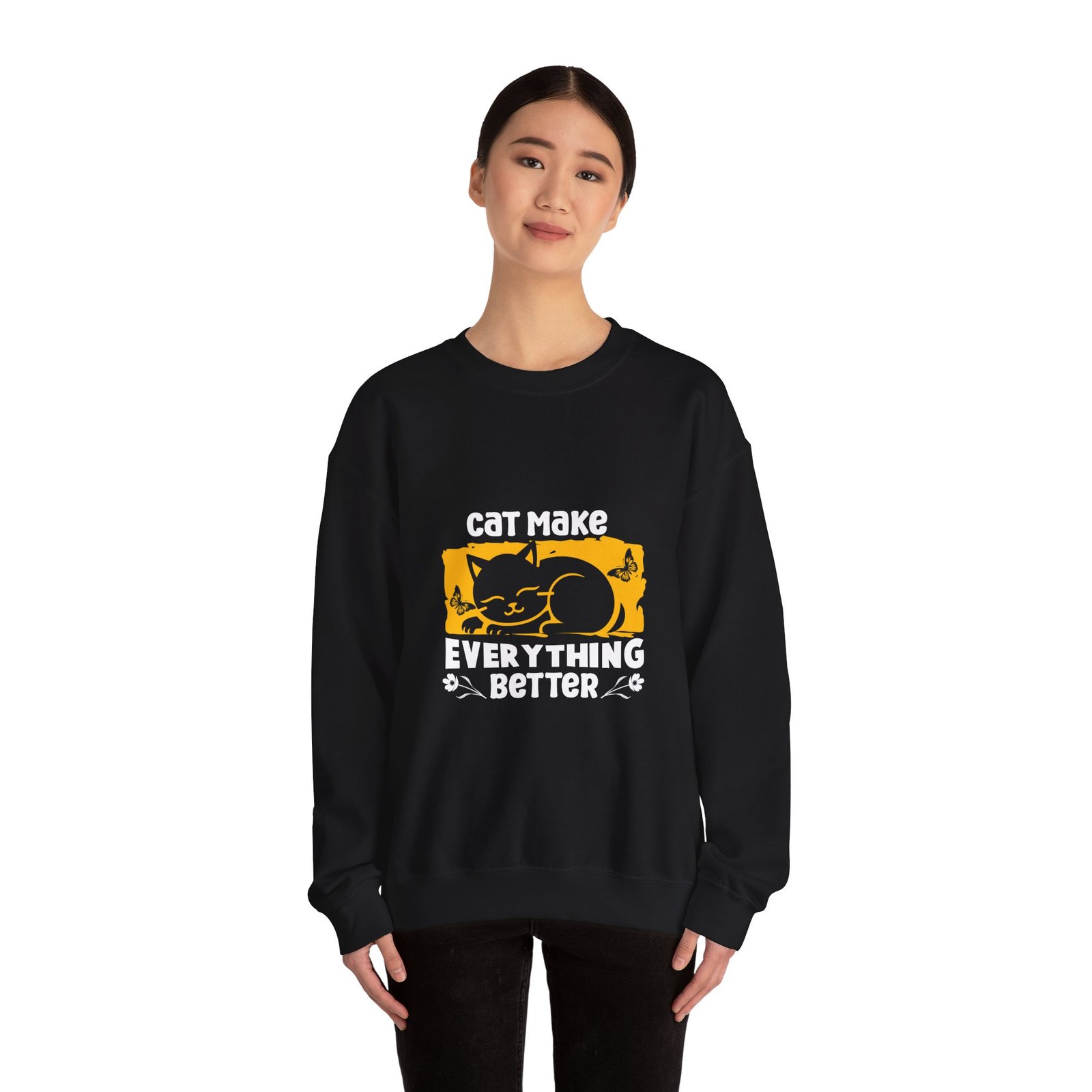 Cute Cat Illustration with Heartwarming "Make Everything Better" Quote - Sweatshirt - Image 4