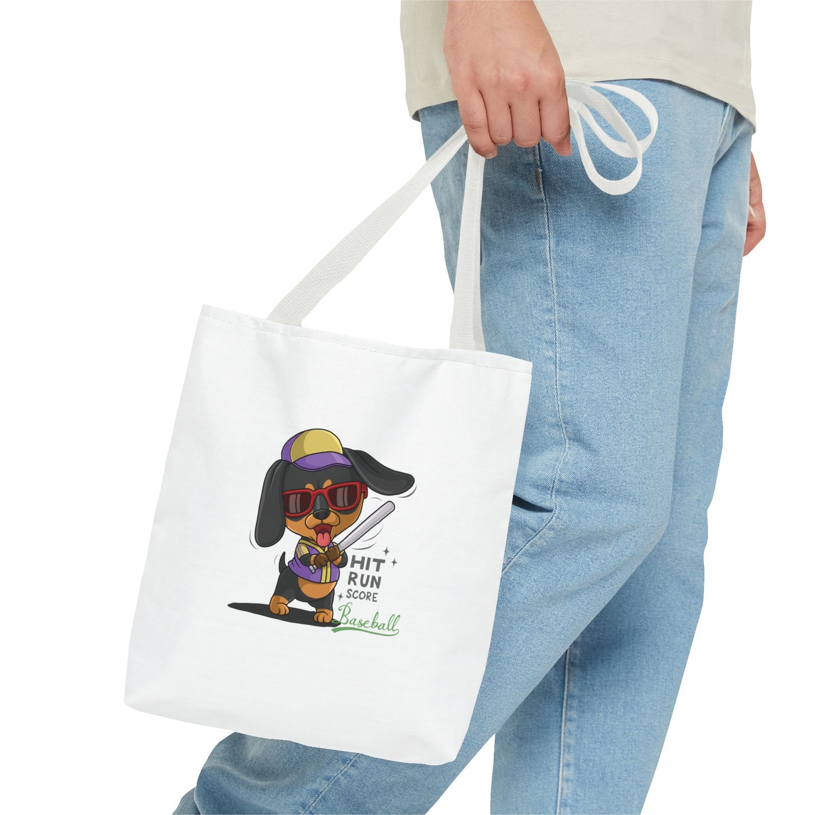 Playful Baseball Dog Hit and Run Graphic - Tote Bag - Image 3
