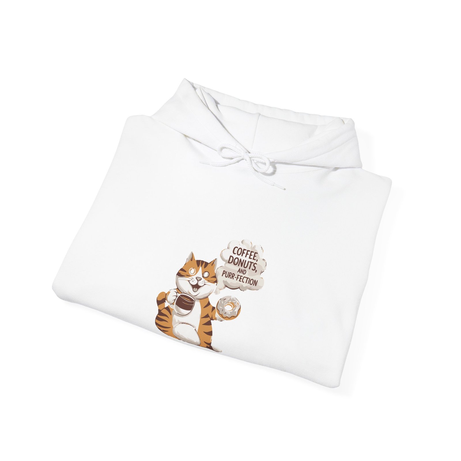 Cute Orange Cat with Coffee and Donuts Illustration - Hoodie - Image 4