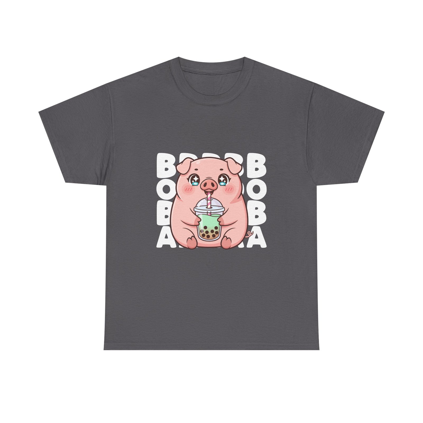 Adorable Cute Pig Enjoying Boba Tea Cartoon Illustration- T-shirt - Image 5