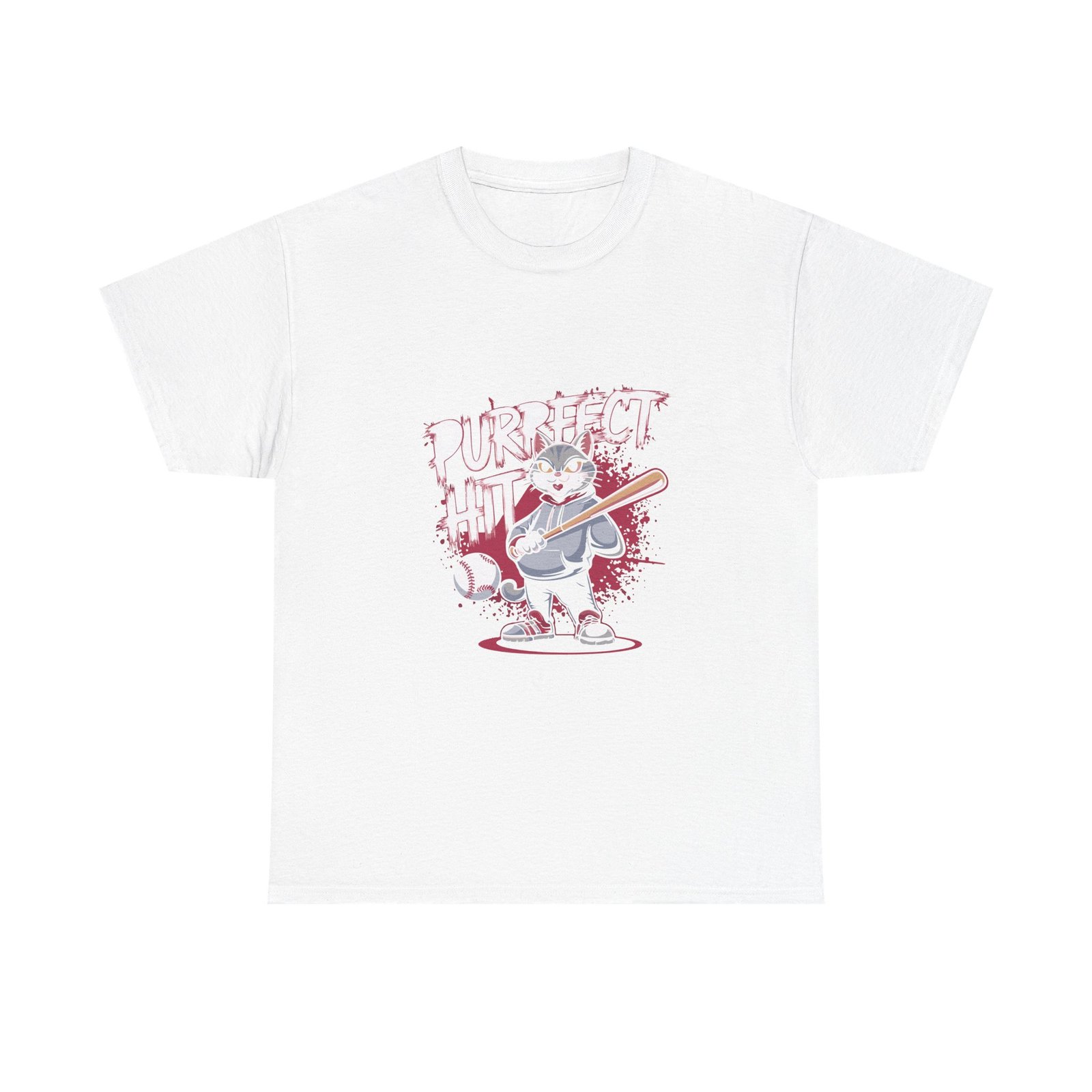 Cute Cartoon Cat Taking a Purrfect Baseball Swing - T-shirt