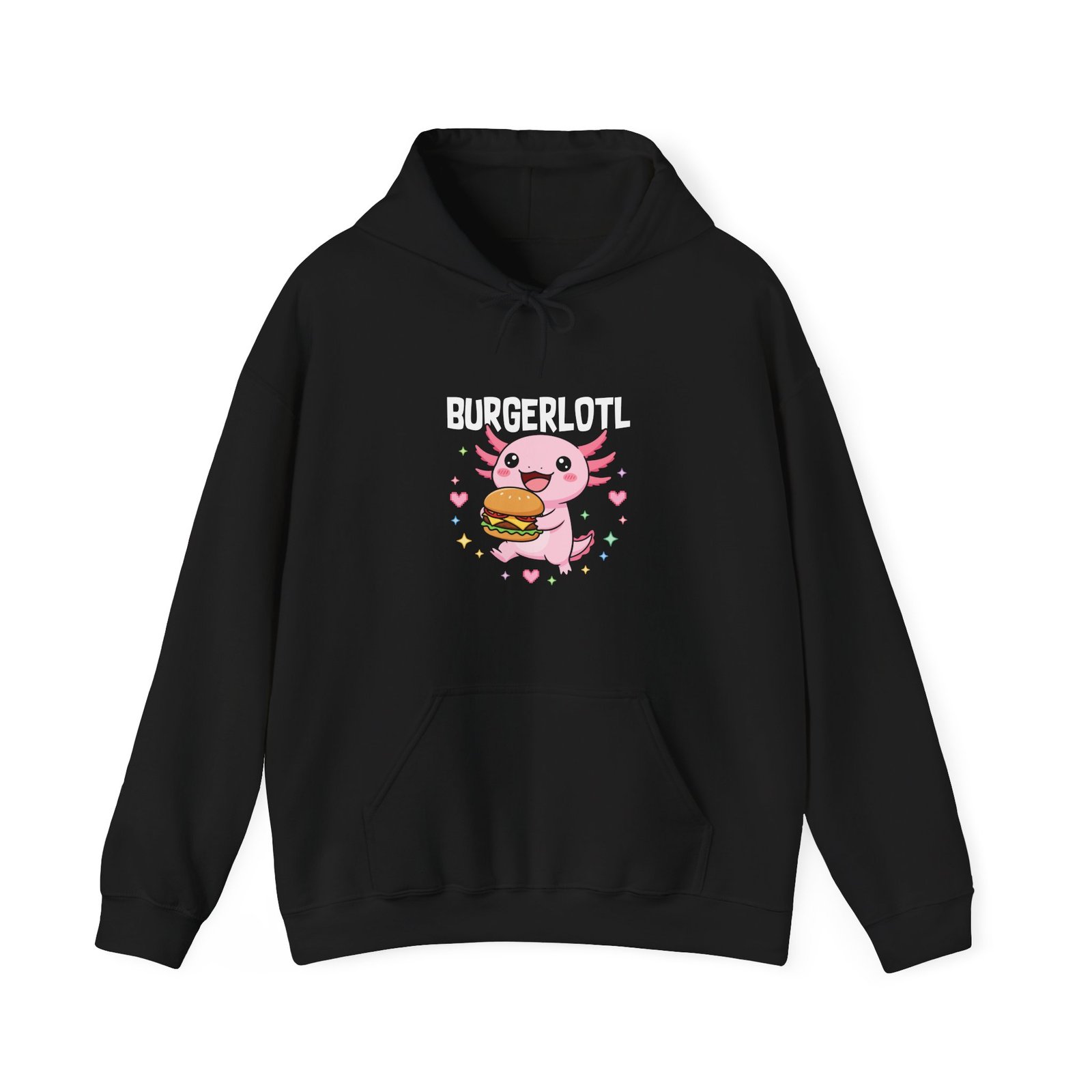 Adorable Axolotl Holding a Delicious Tasty Burger Illustration- Hoodie