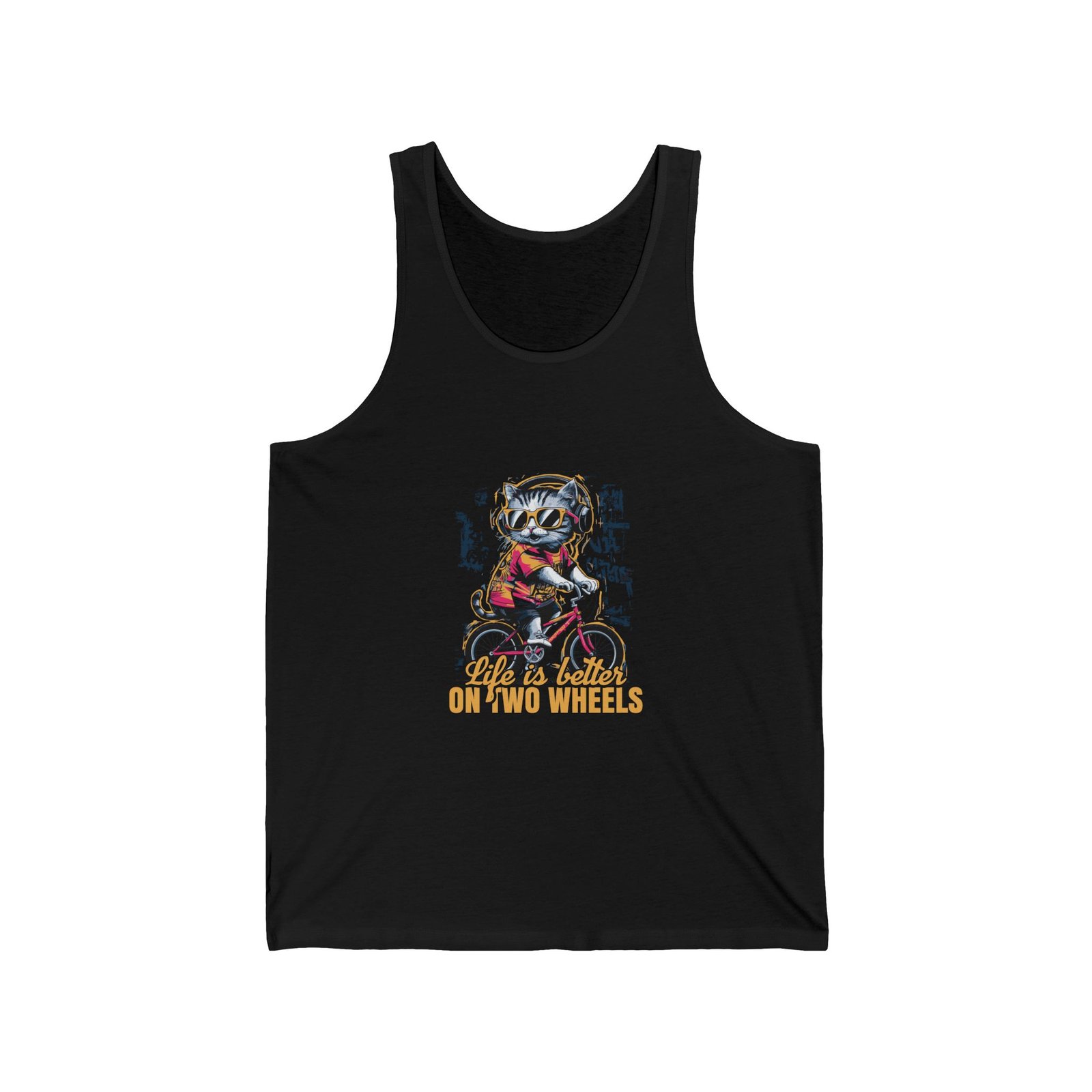 Life Is Better On Two Wheels Neon Cat Graphic - Tank Top