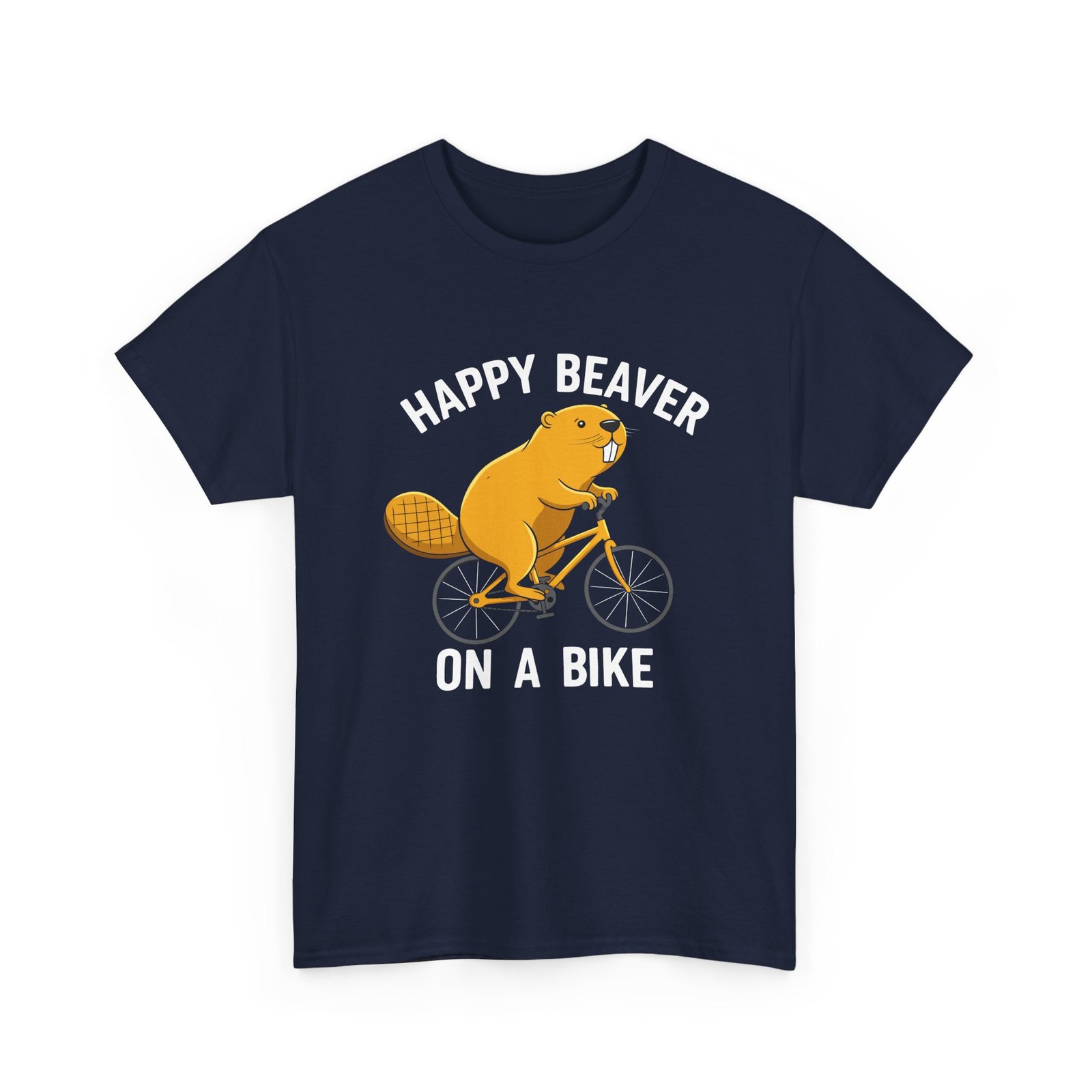 Happy Beaver Riding a Yellow Bicycle Illustration- T-shirt - Image 11
