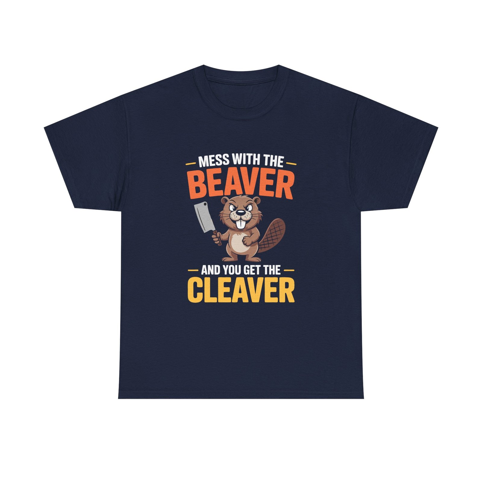 Angry Beaver Holding Meat Cleaver Graphic Design- T-shirt - Image 9