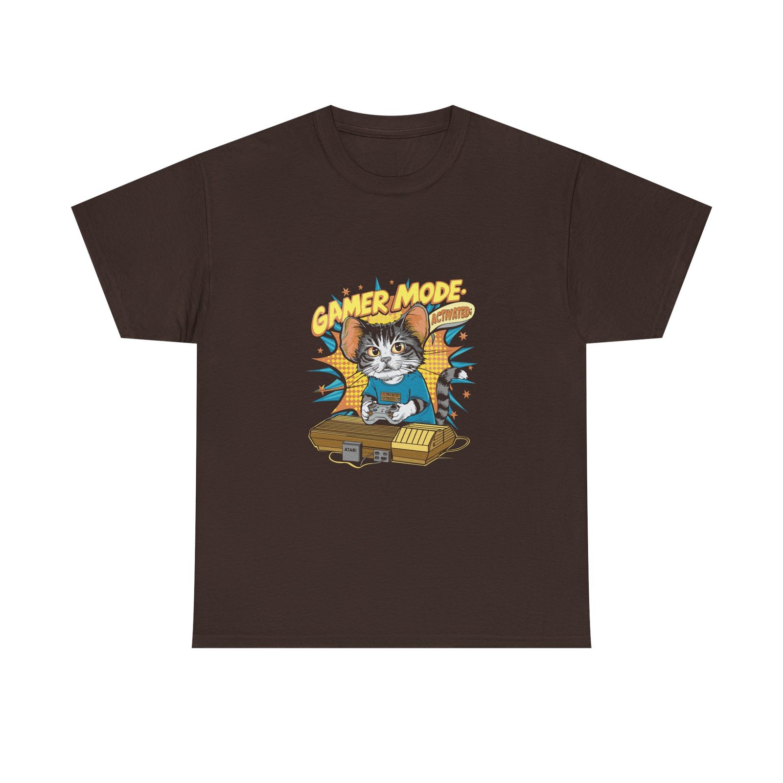 Gamer Mode Keyboard Cat with Headphones and Neon Lights - T-shirt