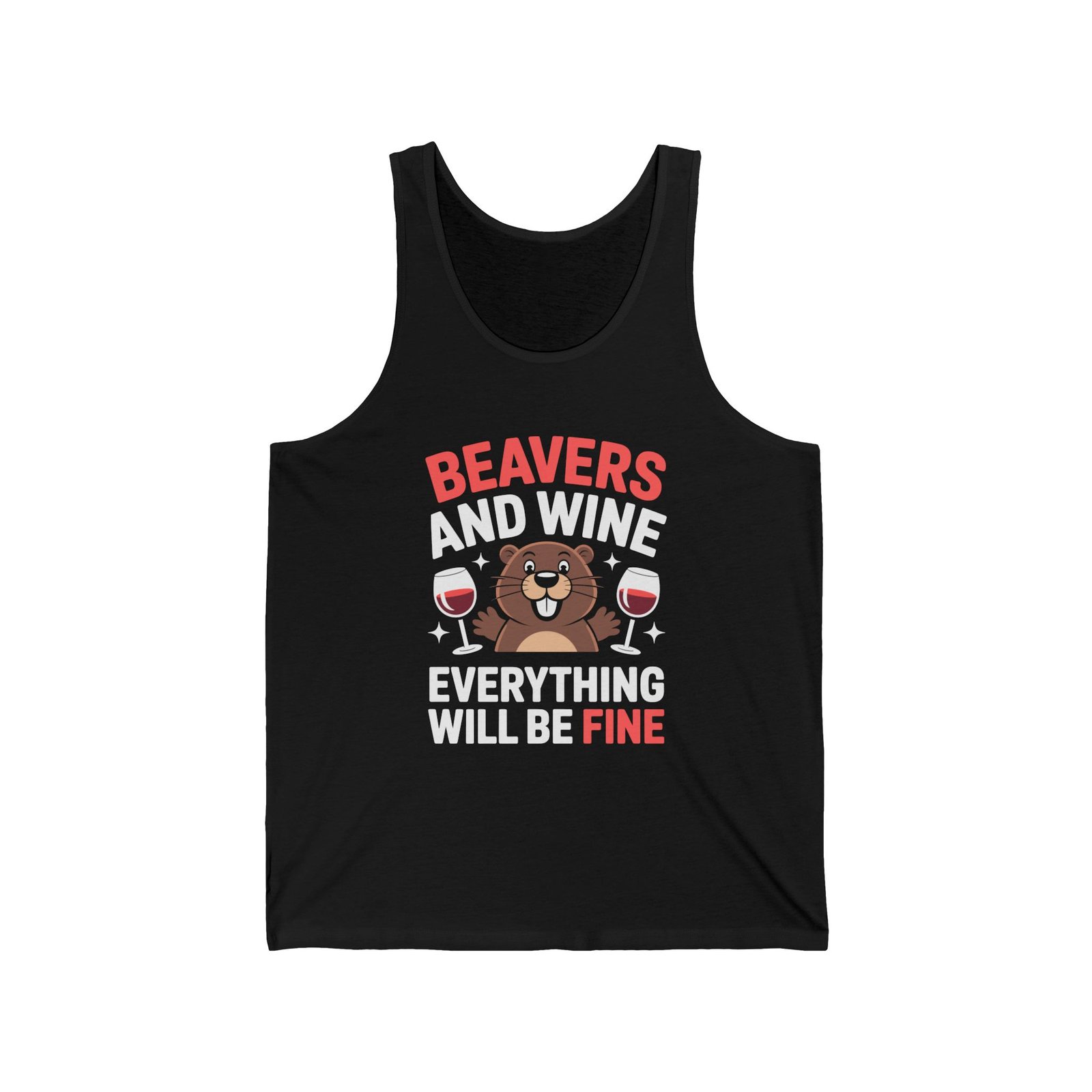 Cheerful Beaver Smiling with Raised Wine Glasses Illustration - Tank Top
