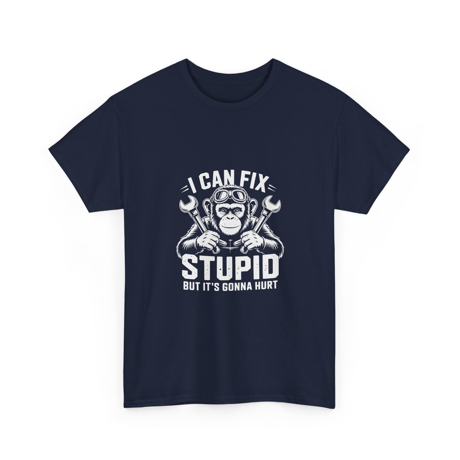 Monkey Mechanic Cartoon Fixing Stupid Humor Design- T-shirt - Image 11