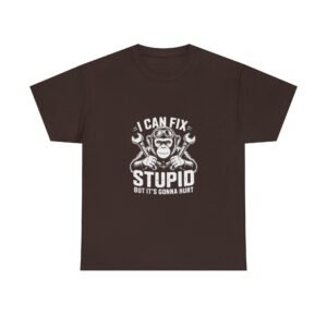 Monkey Mechanic Cartoon Fixing Stupid Humor Design- T-shirt