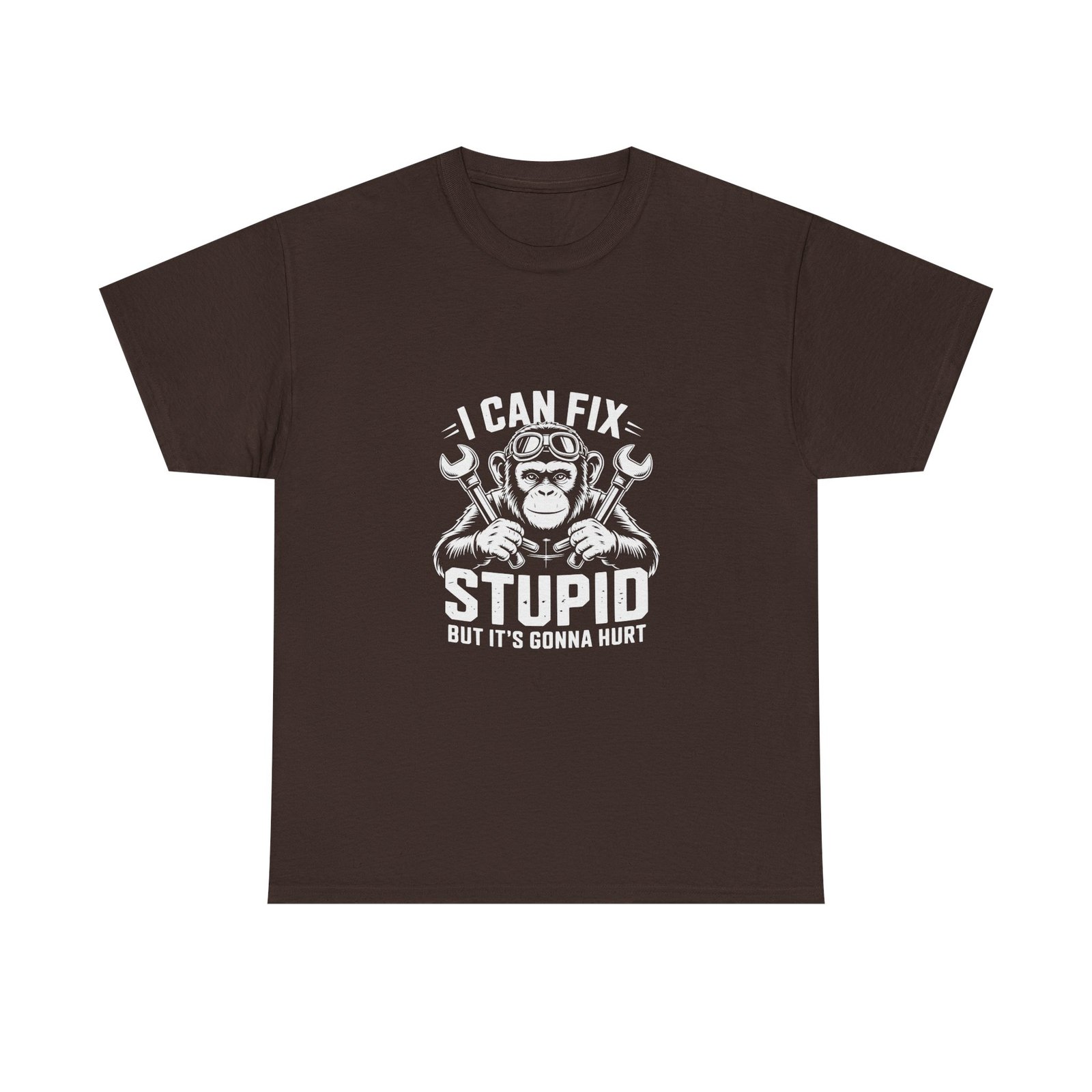 Monkey Mechanic Cartoon Fixing Stupid Humor Design- T-shirt