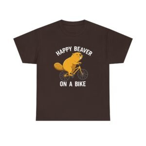 Happy Beaver Riding a Yellow Bicycle Illustration- T-shirt