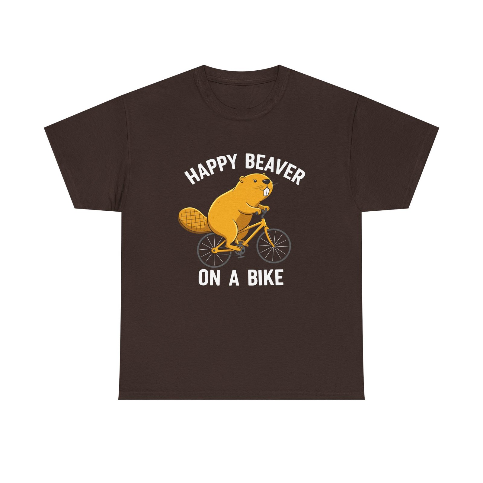 Happy Beaver Riding a Yellow Bicycle Illustration- T-shirt