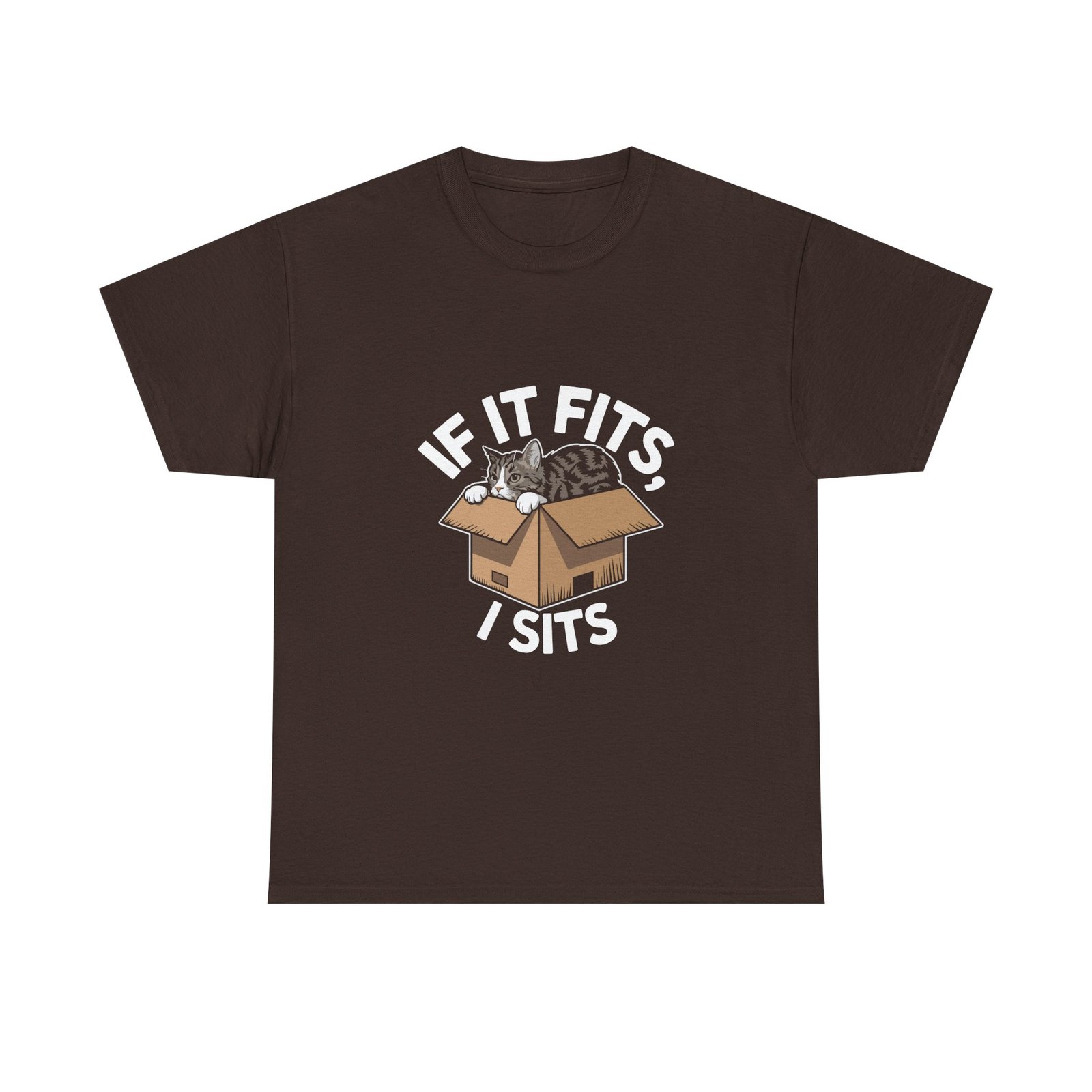 Cute Box Cat Illustration with If It Fits I Sits Quote - T-shirt