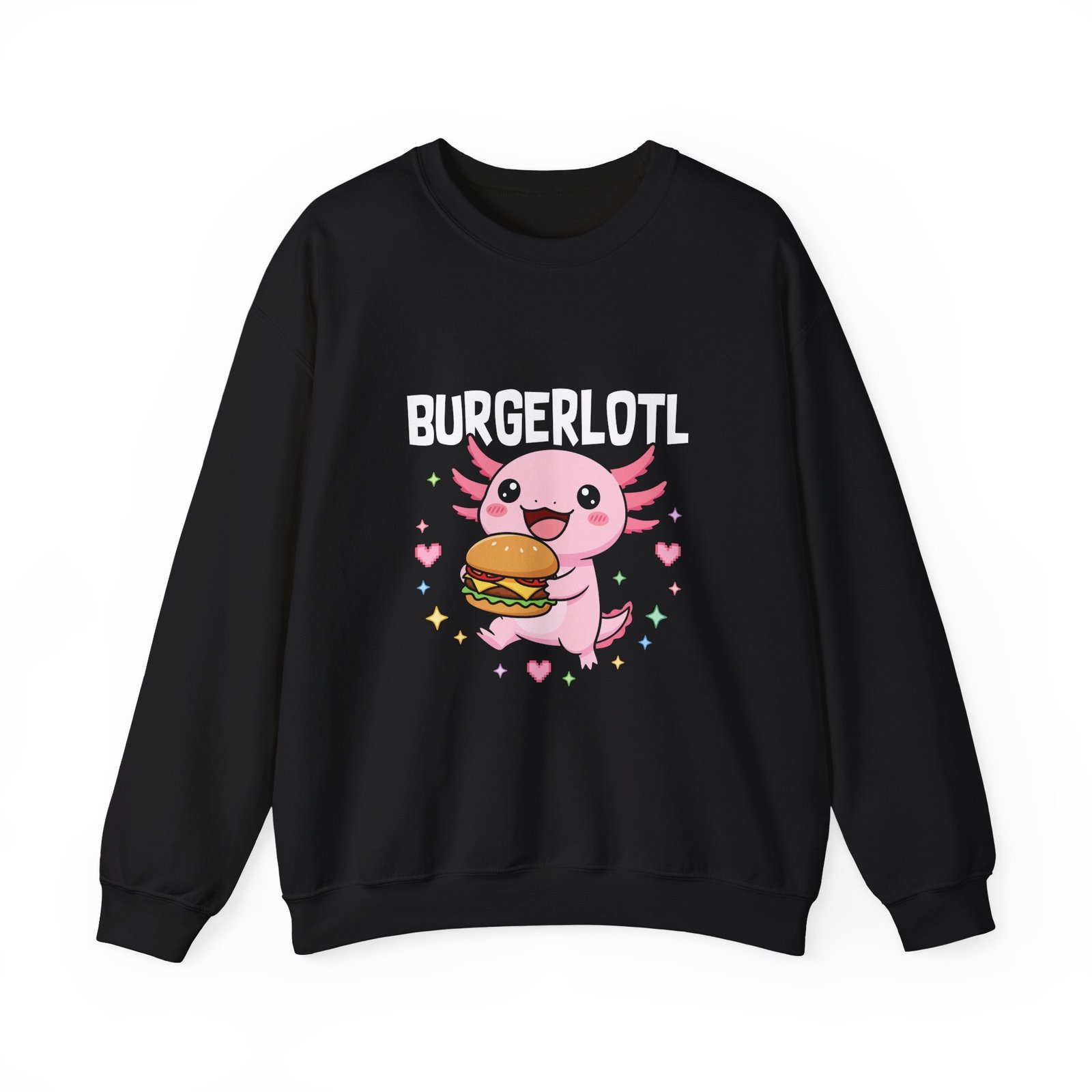 Adorable Axolotl Holding a Delicious Tasty Burger Illustration - Sweatshirt