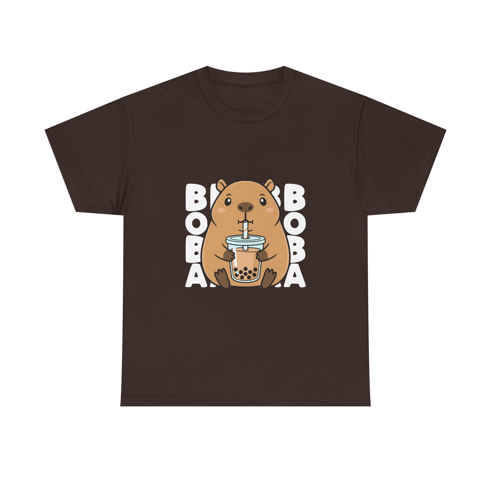Adorable Cute Capybara Enjoying Refreshing Boba Tea- T-shirt