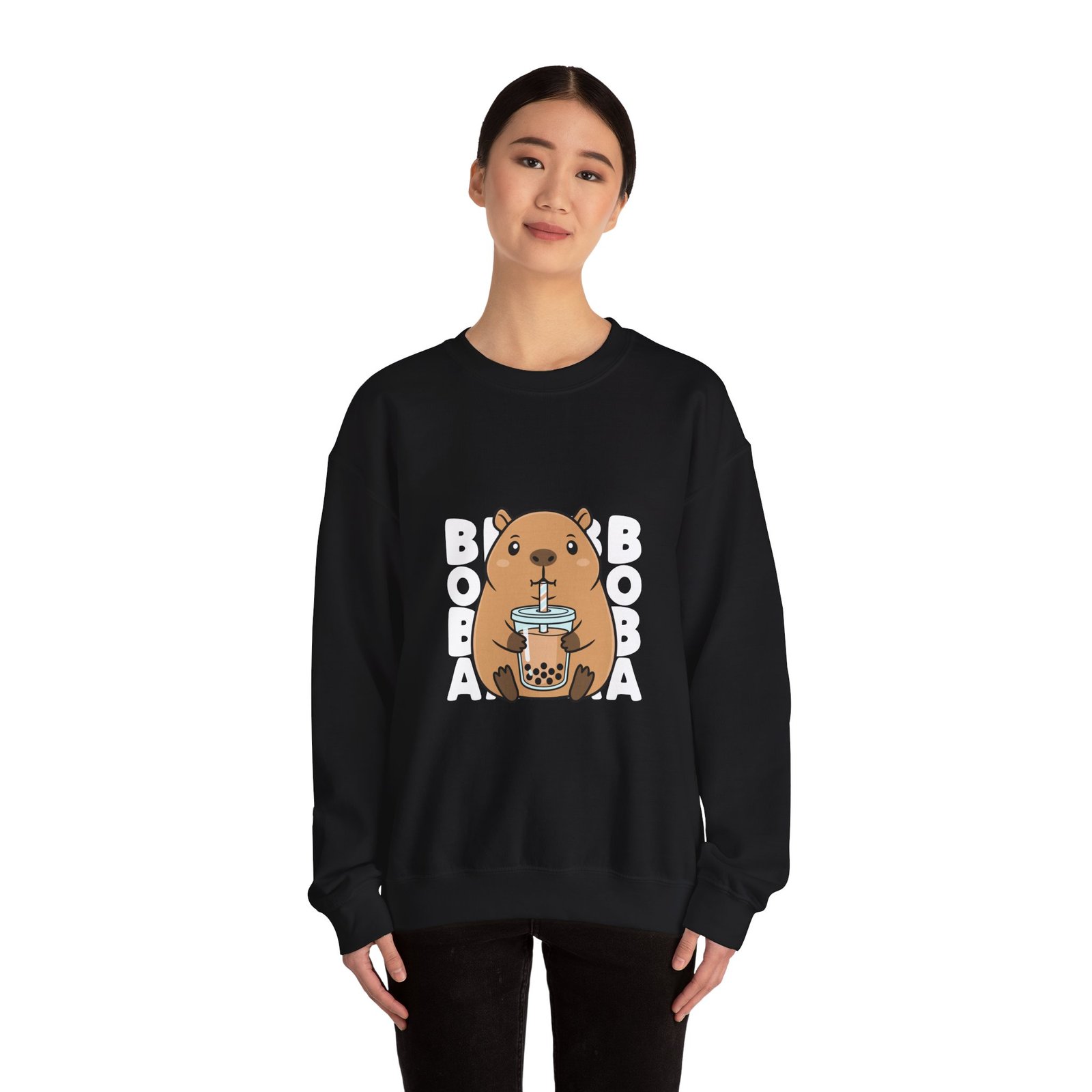 Adorable Cute Capybara Enjoying Refreshing Boba Tea - Sweatshirt - Image 4