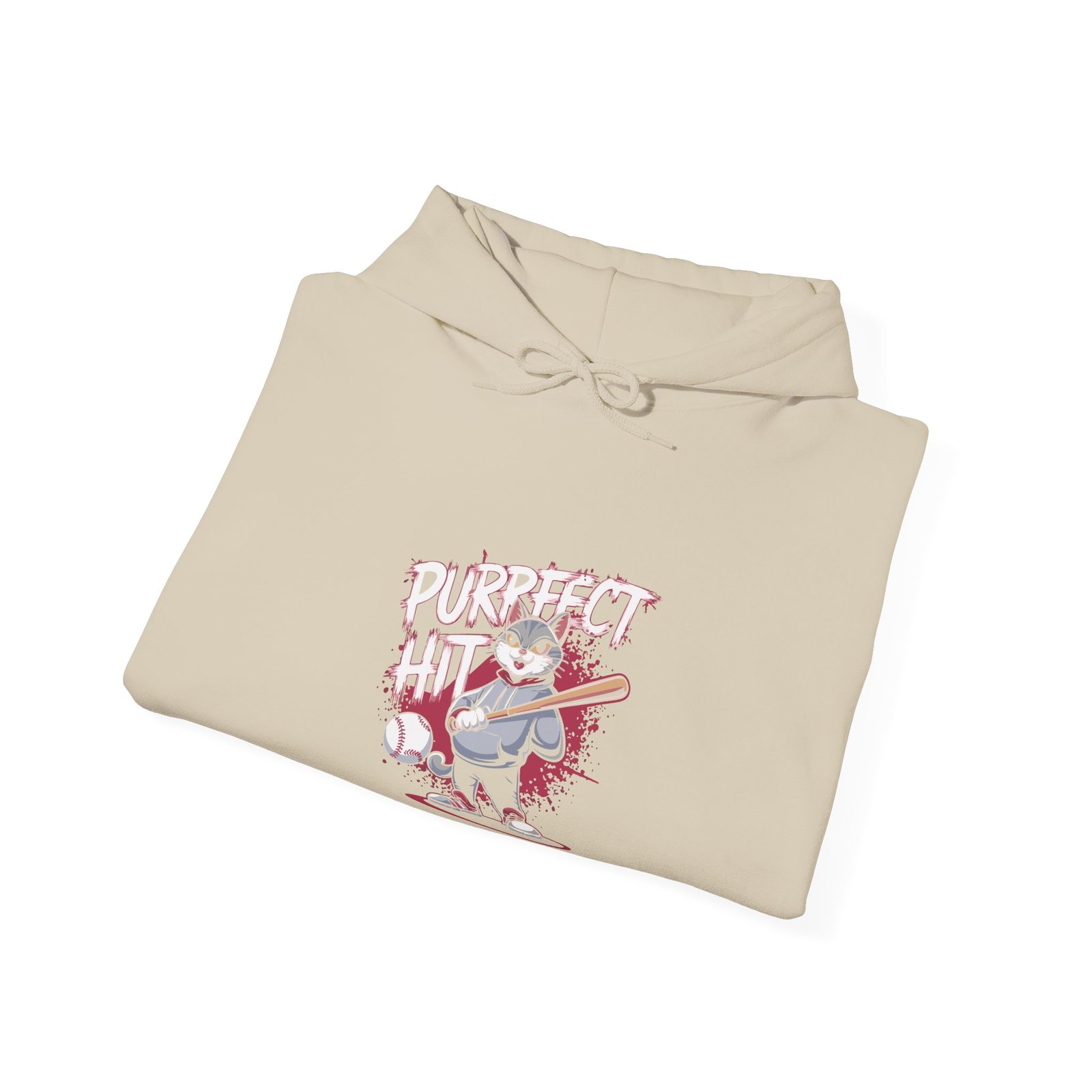 Cute Cartoon Cat Taking a Purrfect Baseball Swing - Hoodie - Image 8
