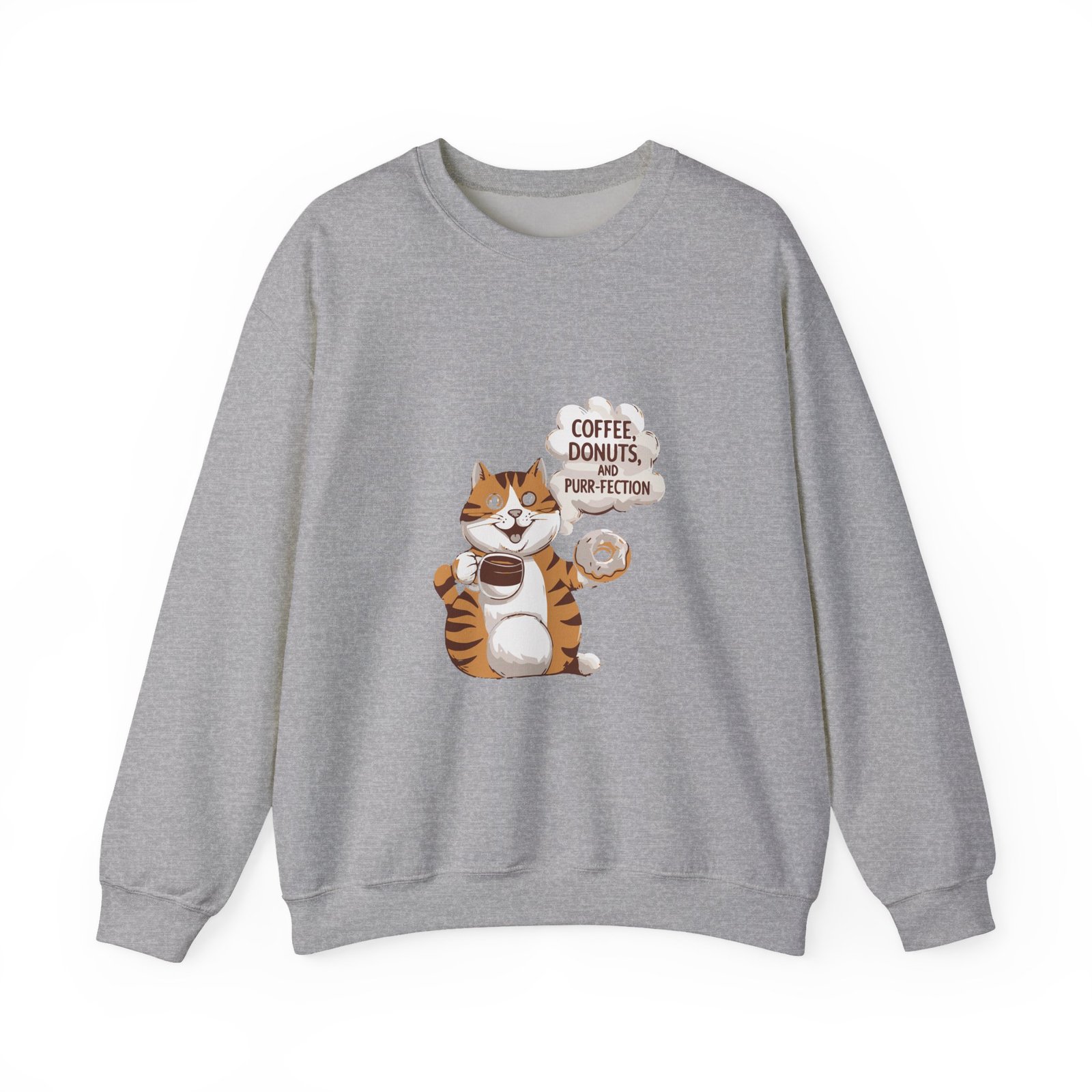 Cute Orange Cat with Coffee and Donuts Illustration - Sweatshirt - Image 9