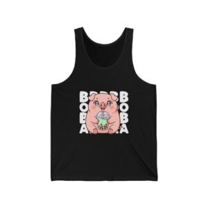 Adorable Cute Pig Enjoying Boba Tea Cartoon Illustration - Tank Top
