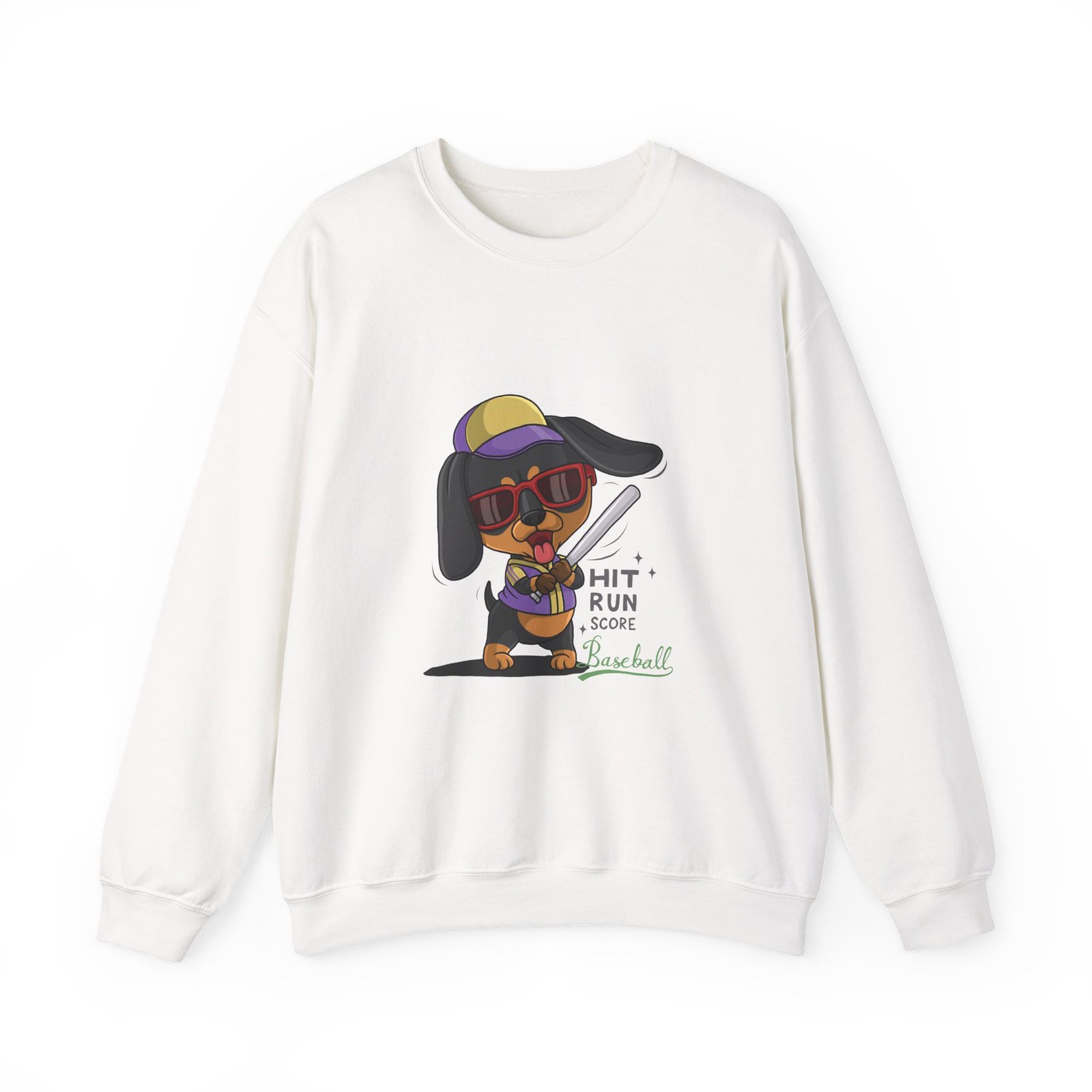Playful Baseball Dog Hit and Run Graphic - Sweatshirt