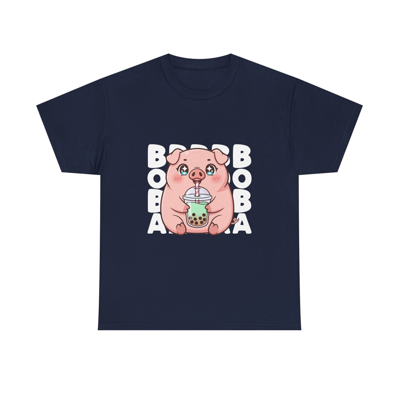 Adorable Cute Pig Enjoying Boba Tea Cartoon Illustration- T-shirt - Image 9