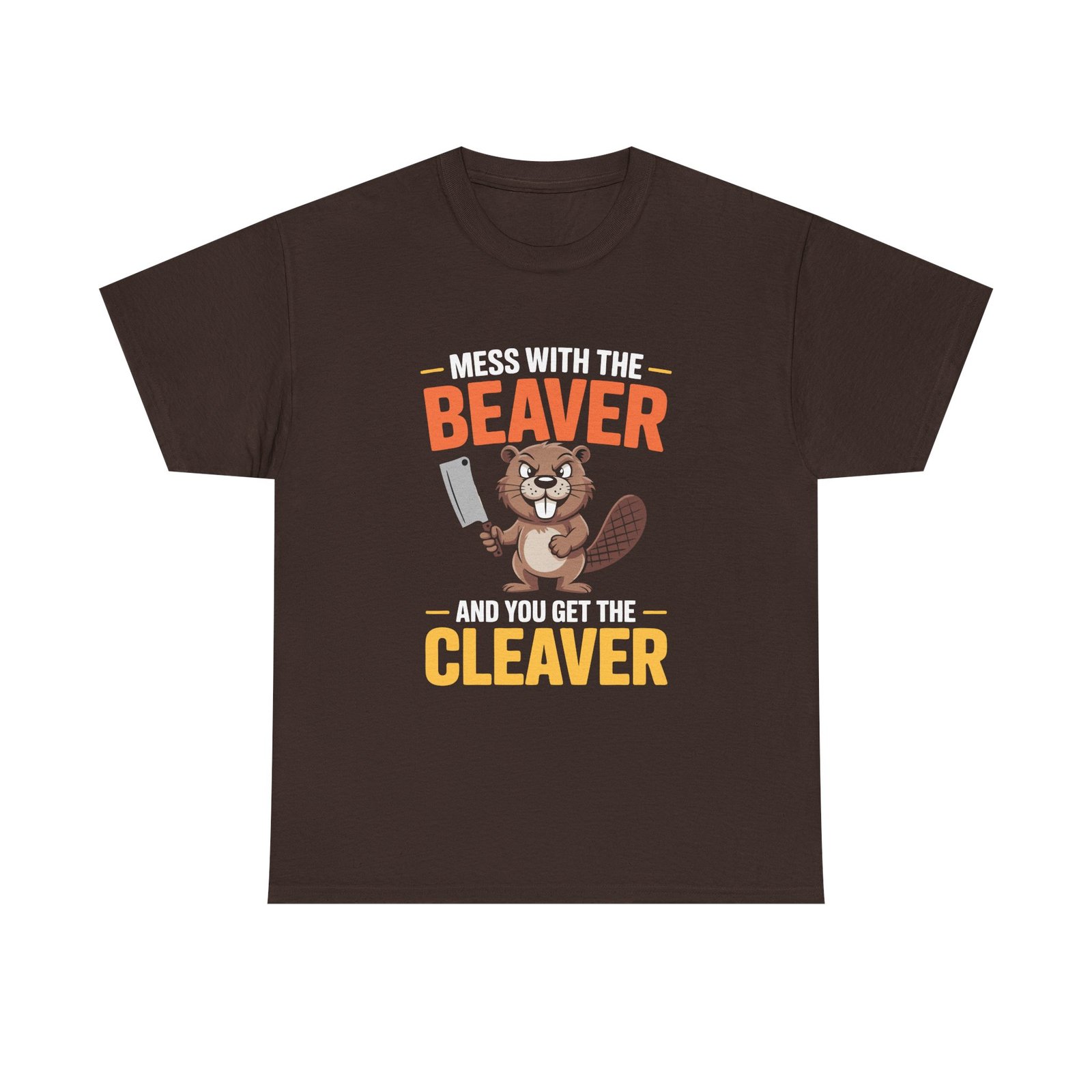 Angry Beaver Holding Meat Cleaver Graphic Art- T-shirt
