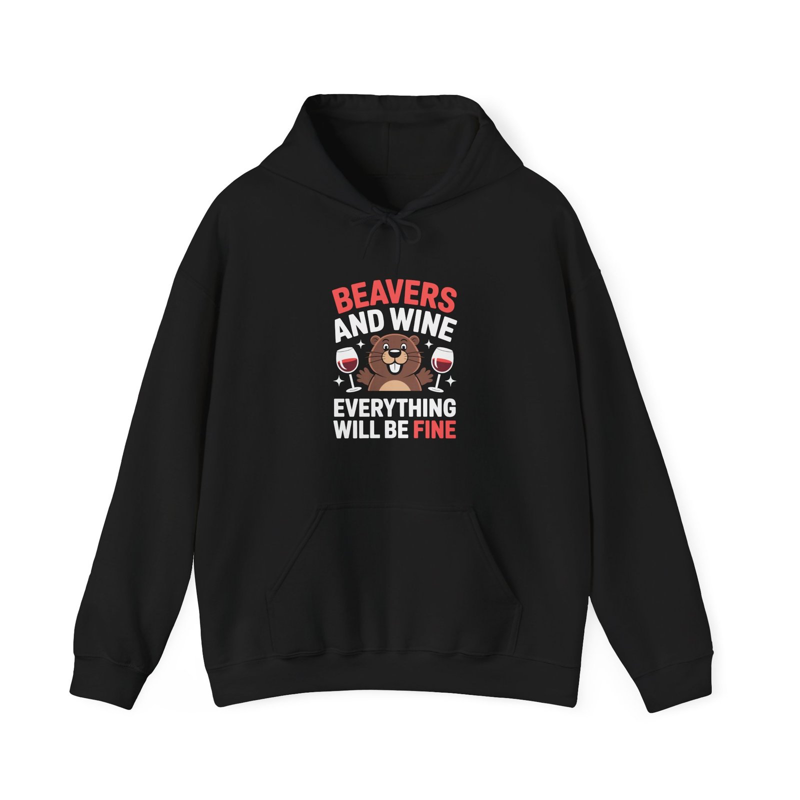 Cheerful Beaver Smiling with Raised Wine Glasses Illustration- Hoodie