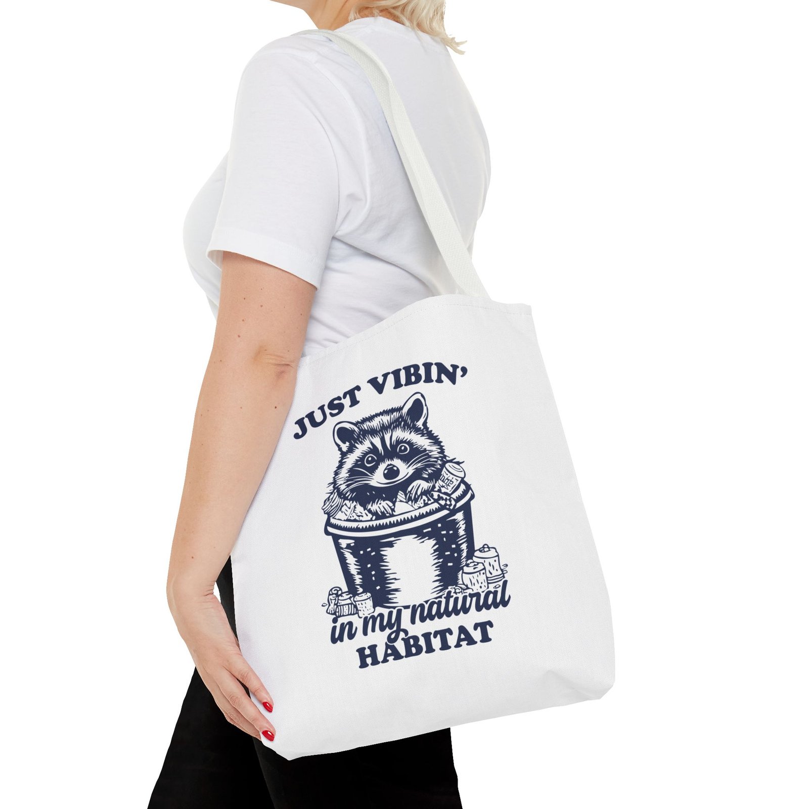 Just Vibin in My Natural Habitat Funny Raccoon Illustration- Tote Bag - Image 8