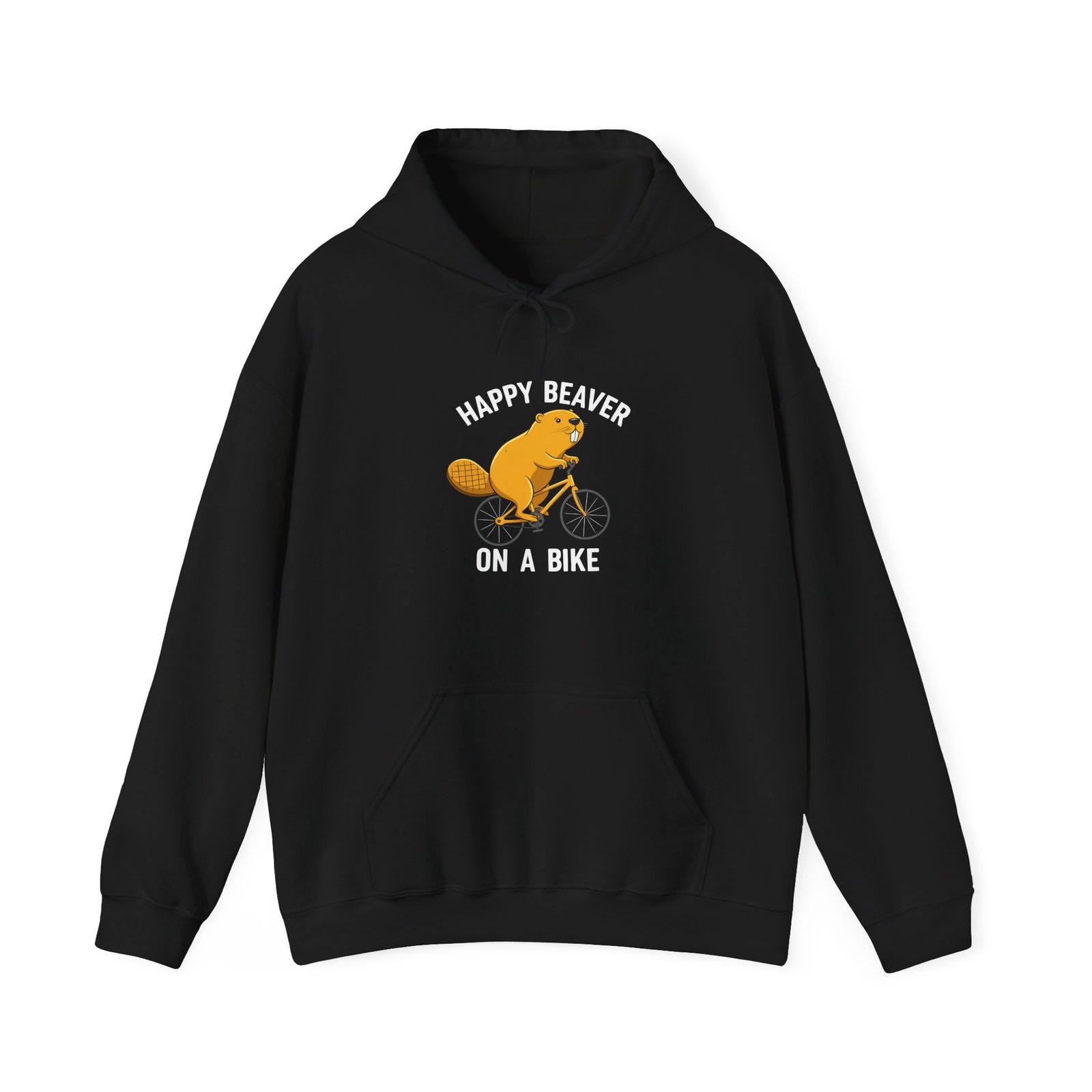 Happy Beaver Riding a Yellow Bicycle Illustration- Hoodie