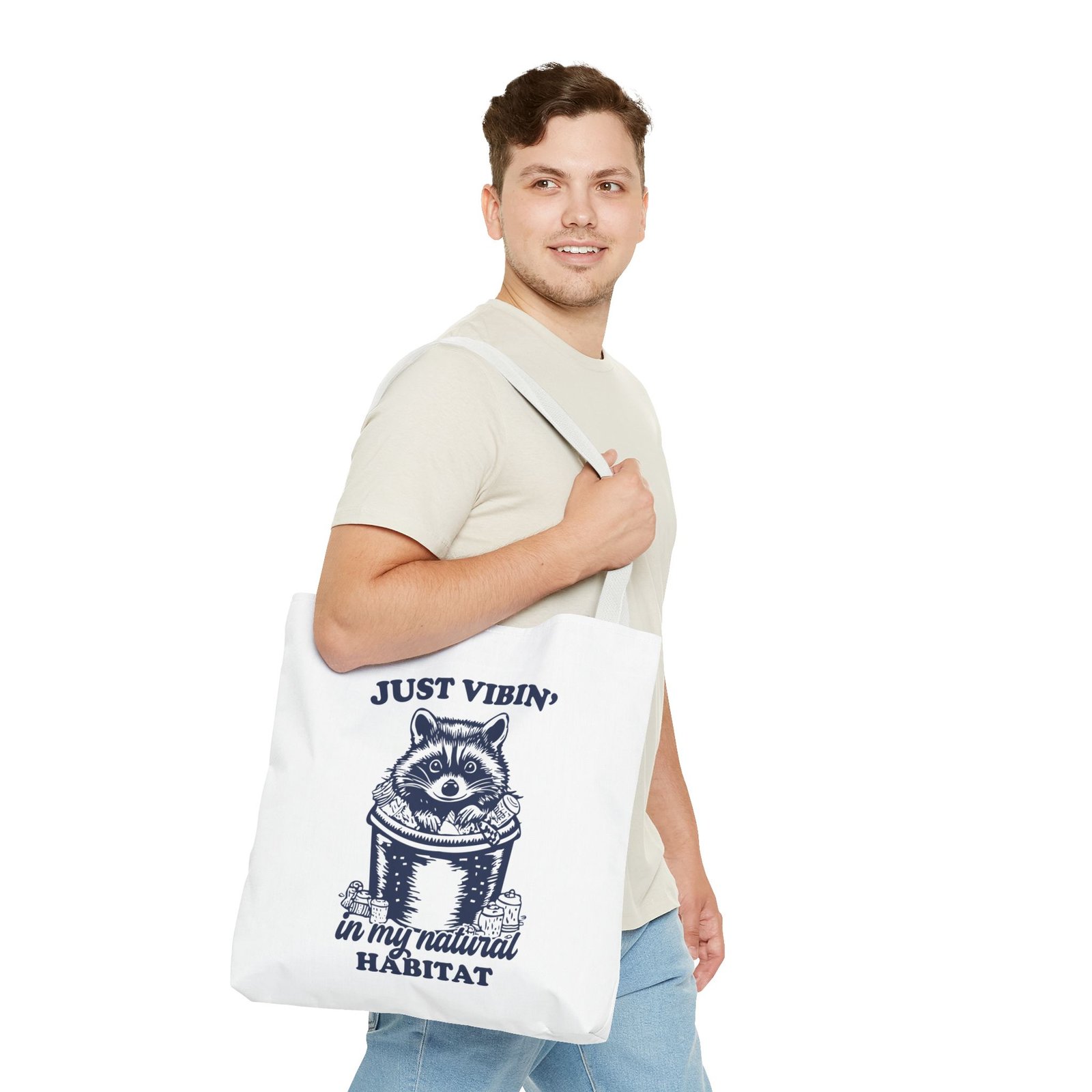 Just Vibin in My Natural Habitat Funny Raccoon Illustration- Tote Bag - Image 11