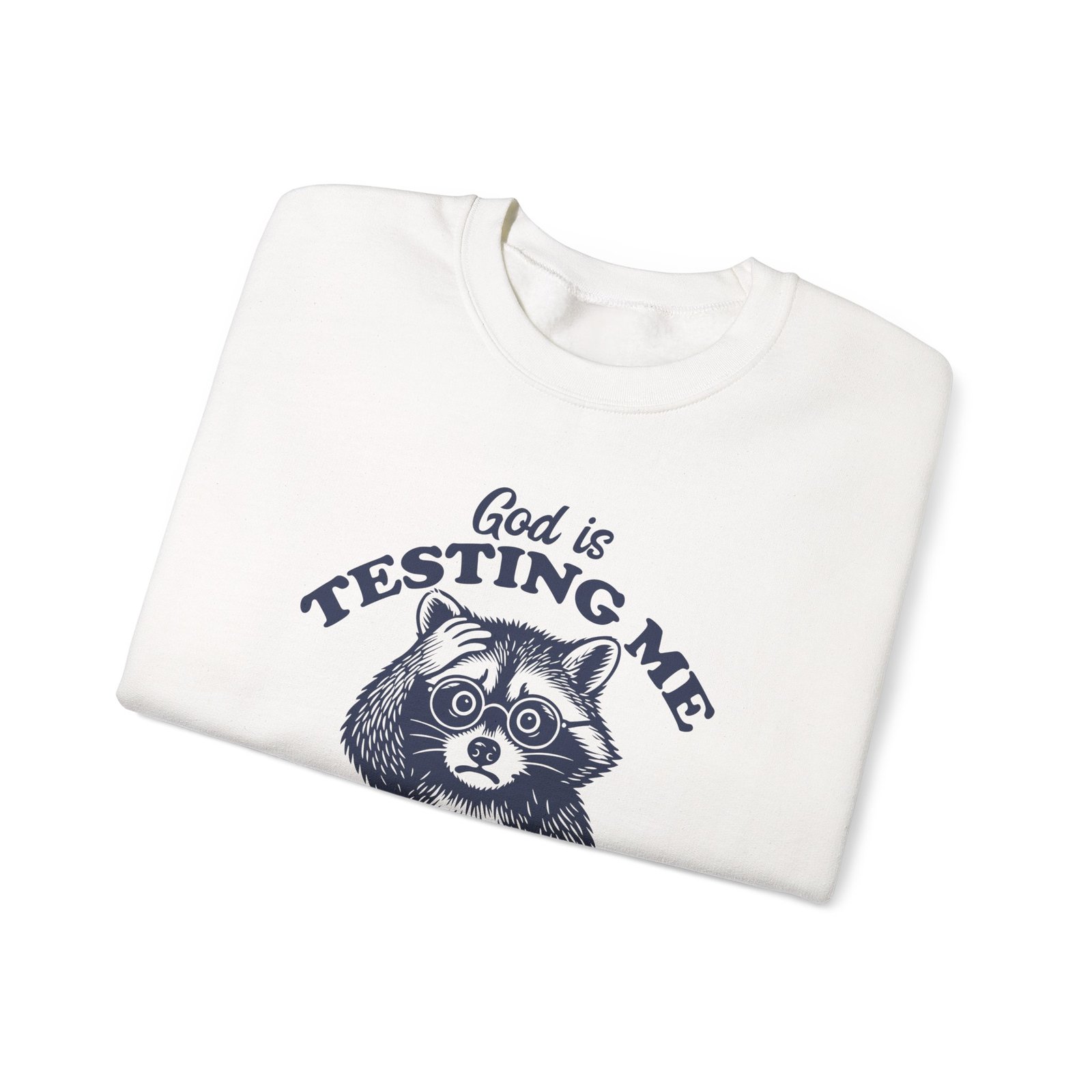 Funny Raccoon Design Saying God is Testing Me and I Have Not Studied - Sweatshirt - Image 3