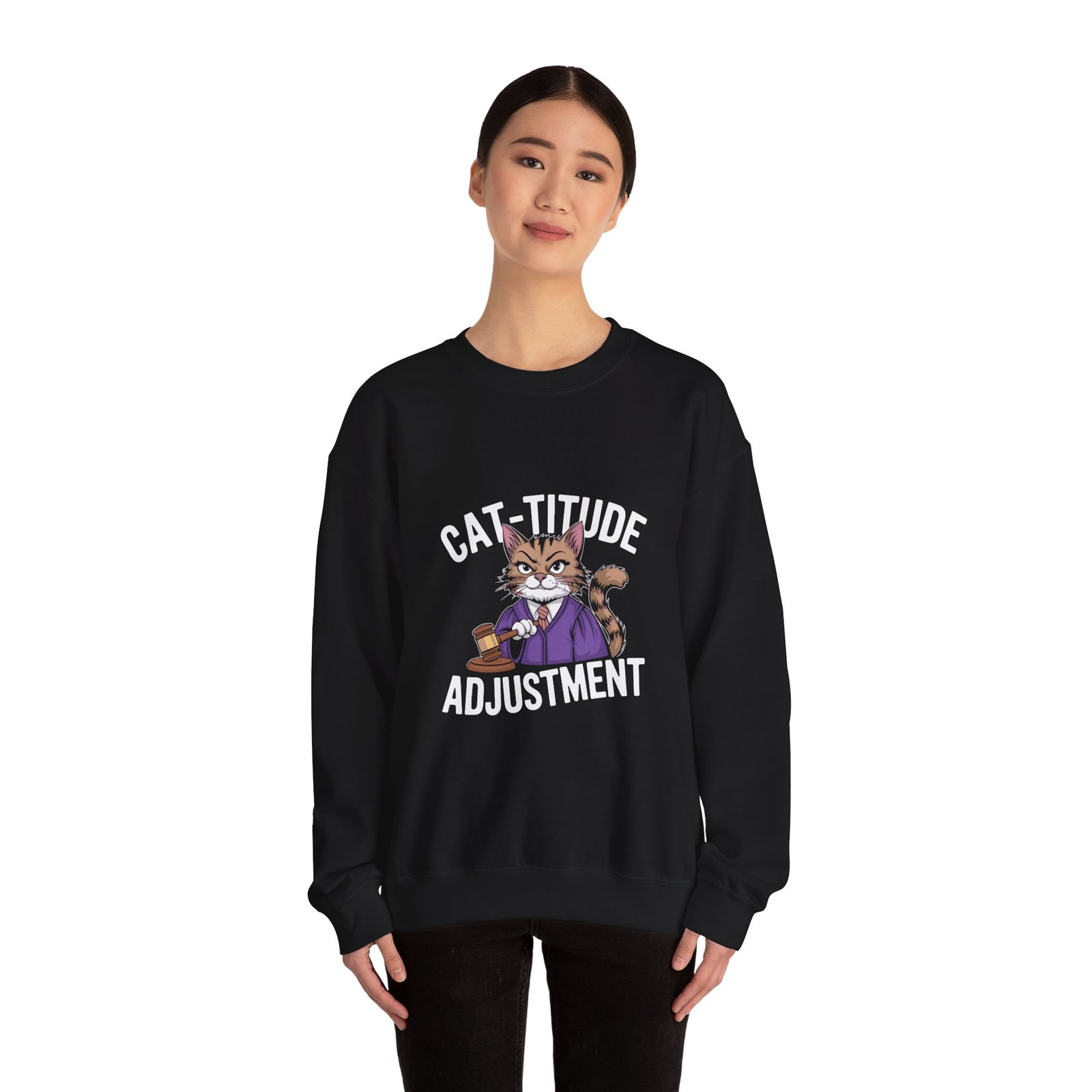 Cat-titude Adjustment Bold Cat Attitude Typography Design - Sweatshirt - Image 4