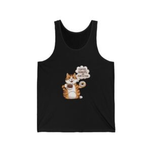 Orange Cat Enjoying Coffee and Donuts Illustration - Tank Top