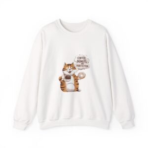 Cute Orange Cat with Coffee and Donuts Illustration - Sweatshirt