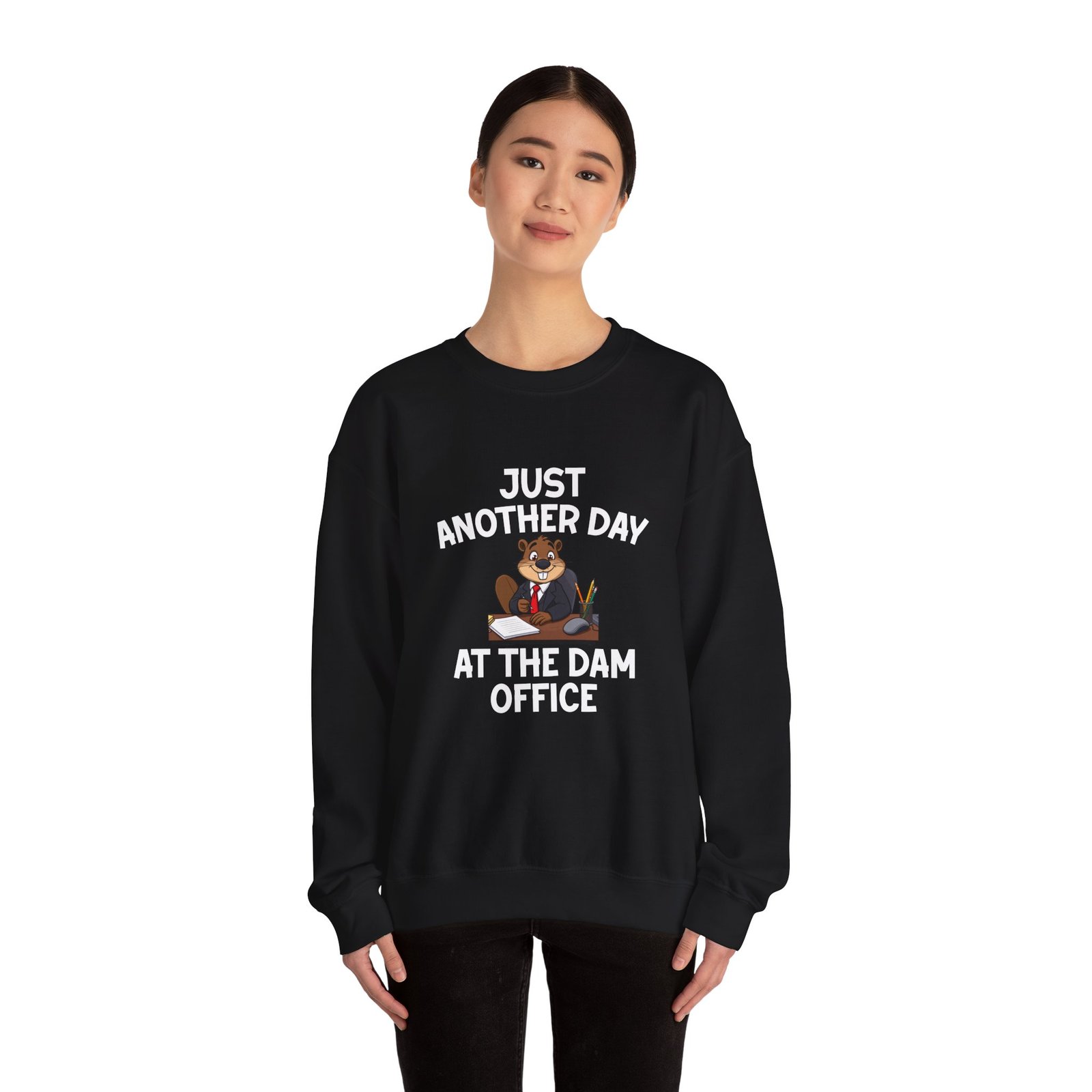 Beaver Wearing Suit Cartoon with Office Humor - Sweatshirt - Image 4
