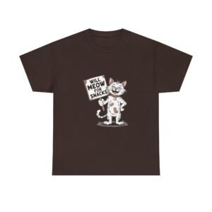 Playful Cat Cartoon Saying Will Meow For Snacks - T-shirt