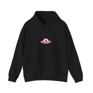 Alien Cat Abduction Cartoon Graphic with UFO Beam - Hoodie