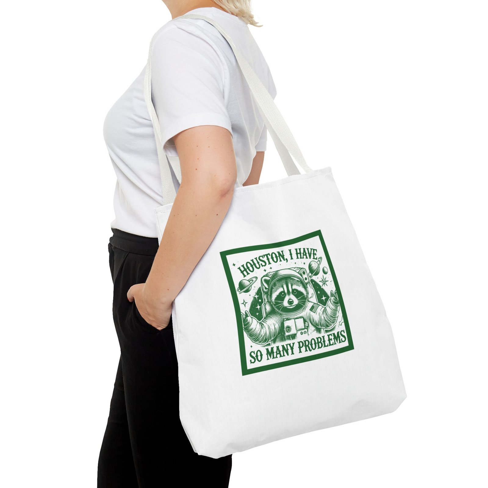 Houston I Have So Many Problems Green Raccoon In Space Artwork - Tote Bag - Image 12
